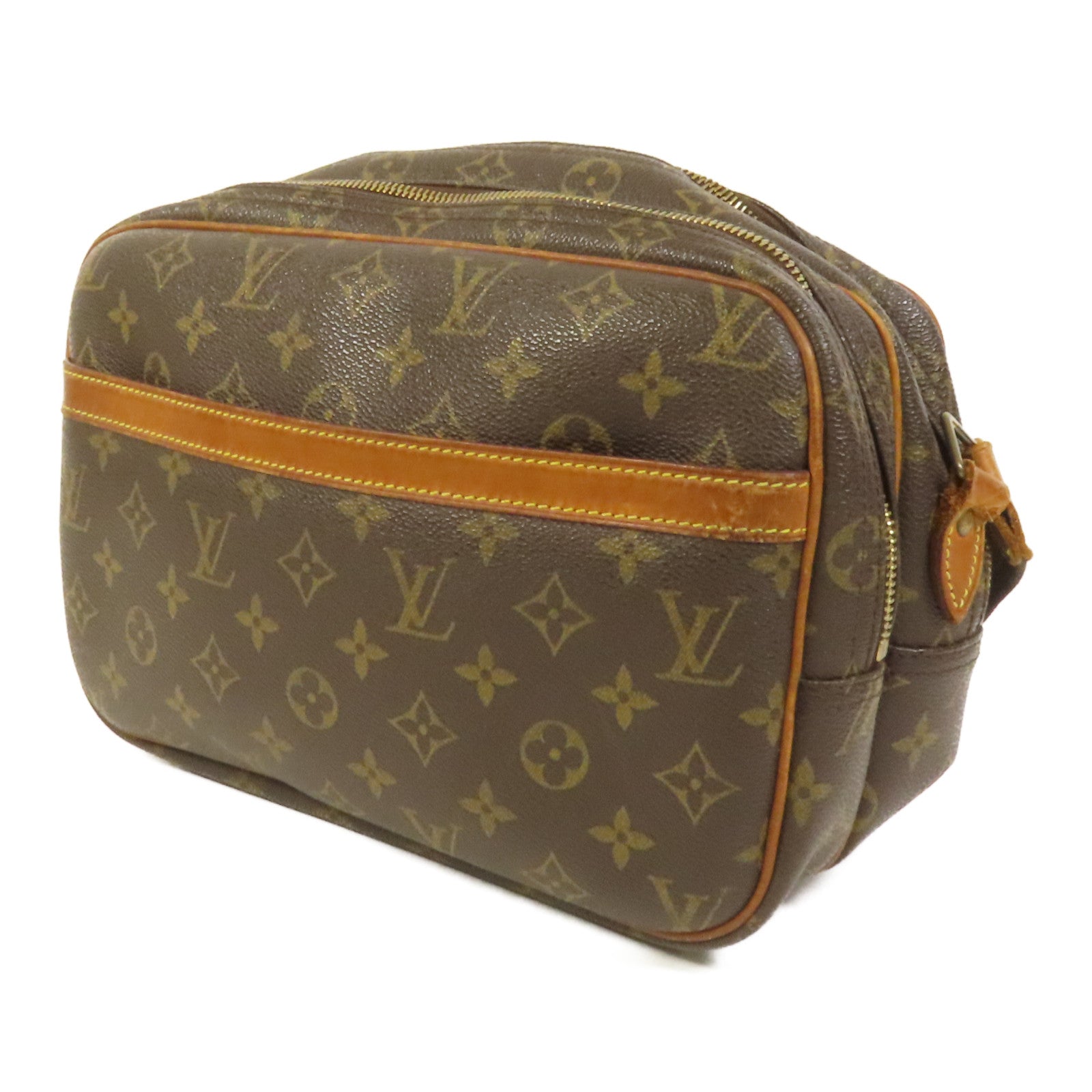 LOUIS VUITTON Monogram Reporter PM金扣肩背袋棕色