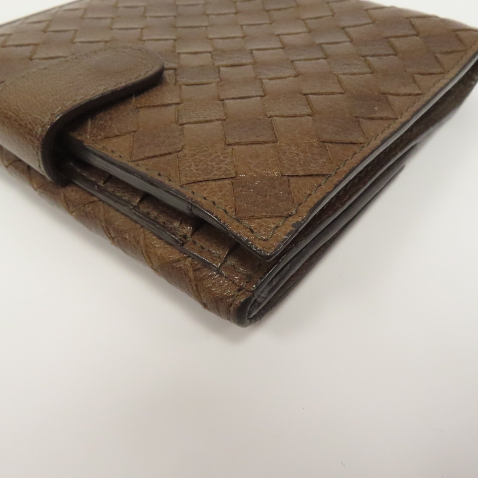 BOTTEGA VENETA 【激減優惠】織紋皮革Wallet金扣鈕扣錢包啡色