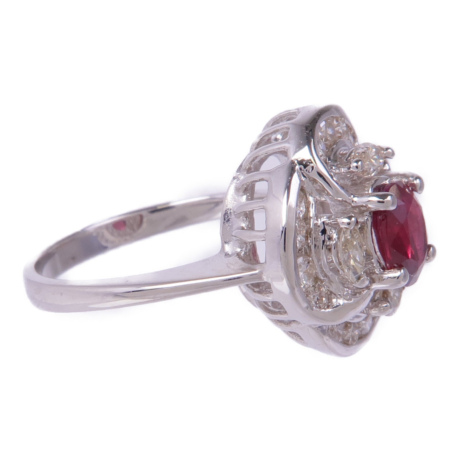 JEWELRY 【激減優惠】18K白金Ruby Diamond Ring紅寶石/鑽石戒指US#4.5