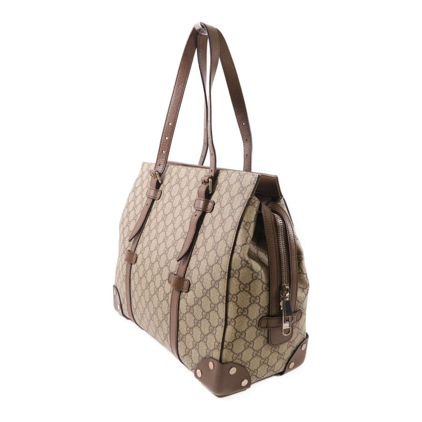 GUCCI 【激減優惠】塗層帆布GG Supreme Tote Bag銀扣手挽袋