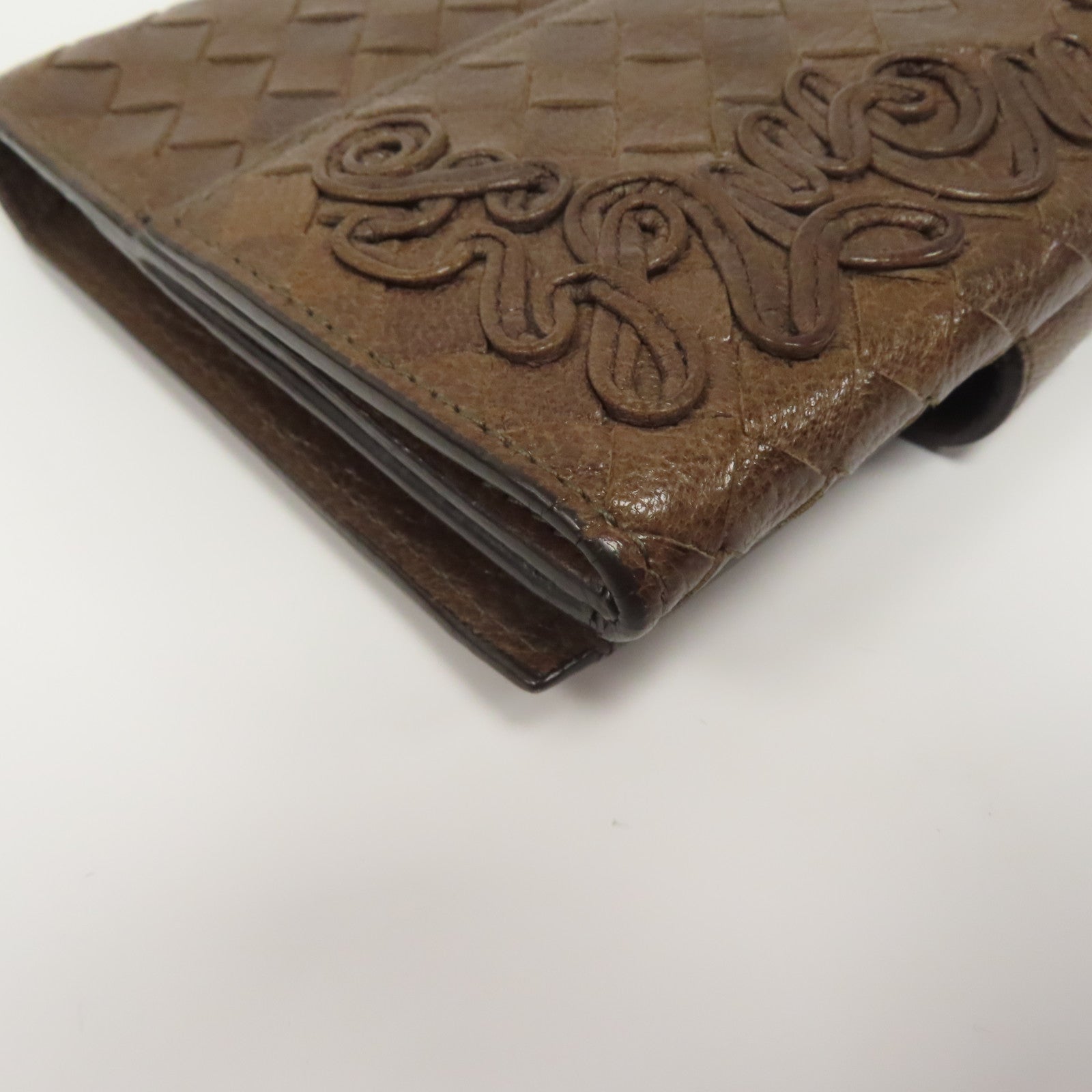 BOTTEGA VENETA 【激減優惠】織紋皮革Wallet金扣鈕扣錢包啡色