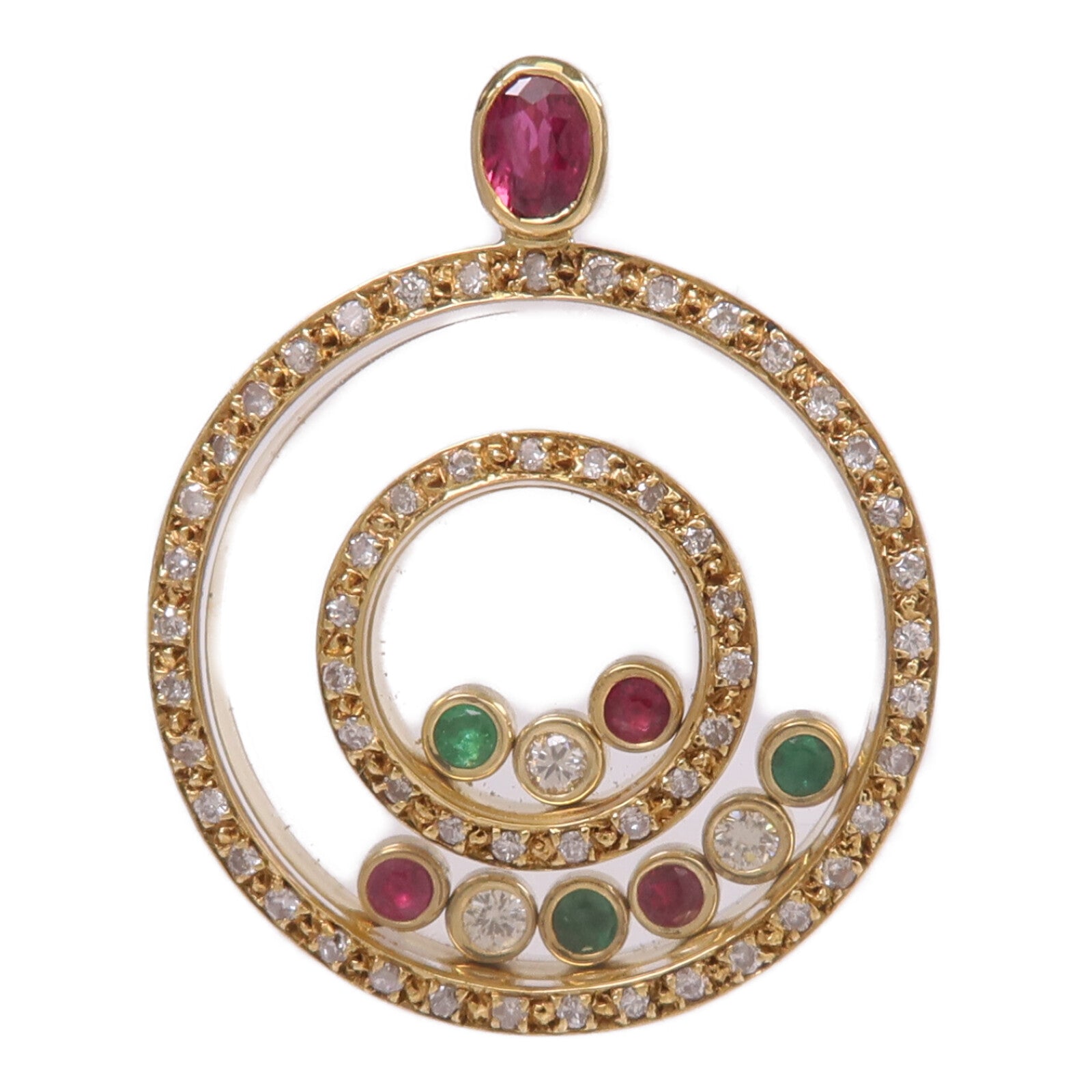 JEWELRY 18K黃金Ruby Emerald Diamond Pendant Top紅寶石/綠寶石/鑽石吊墜