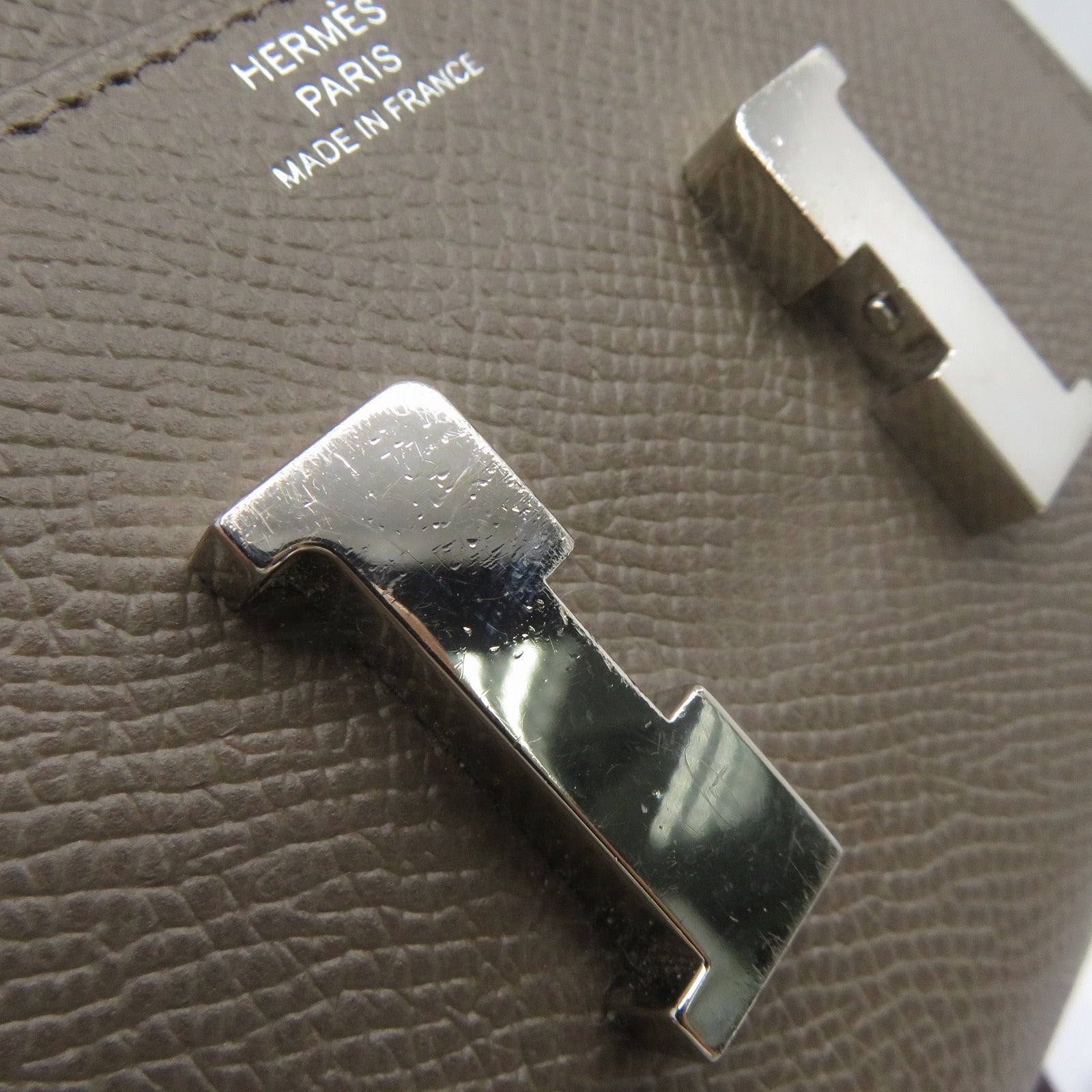 HERMES Epsom皮革Constance Compact Wallet銀扣錢包灰色