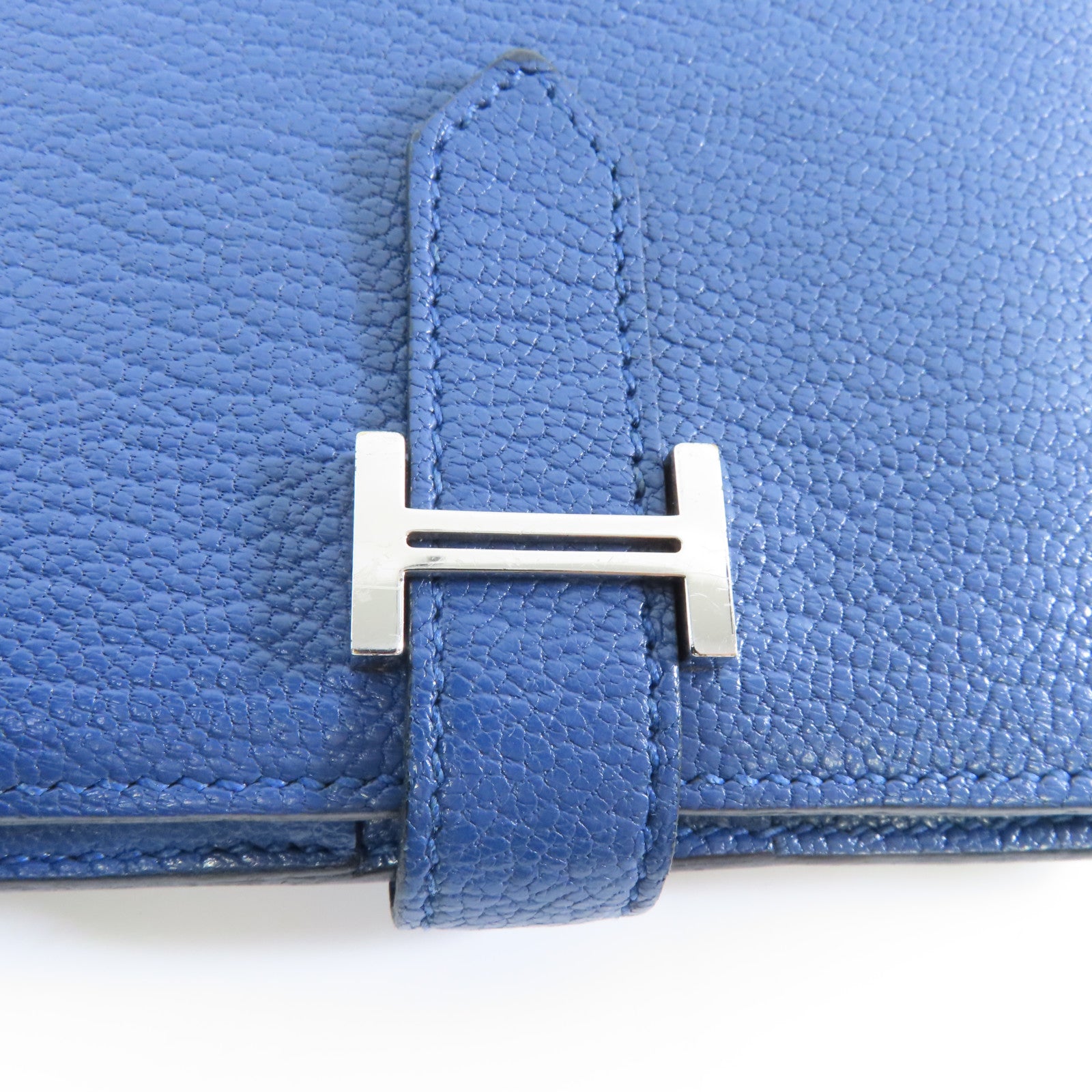HERMES Chevre皮革Bearn Wallet銀扣錢包藍色