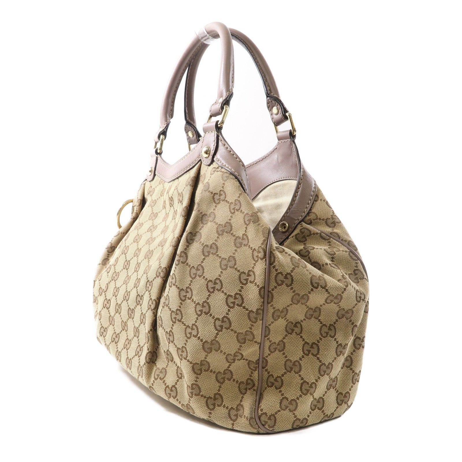 GUCCI 帆布Sukey Tote金扣手挽袋棕色