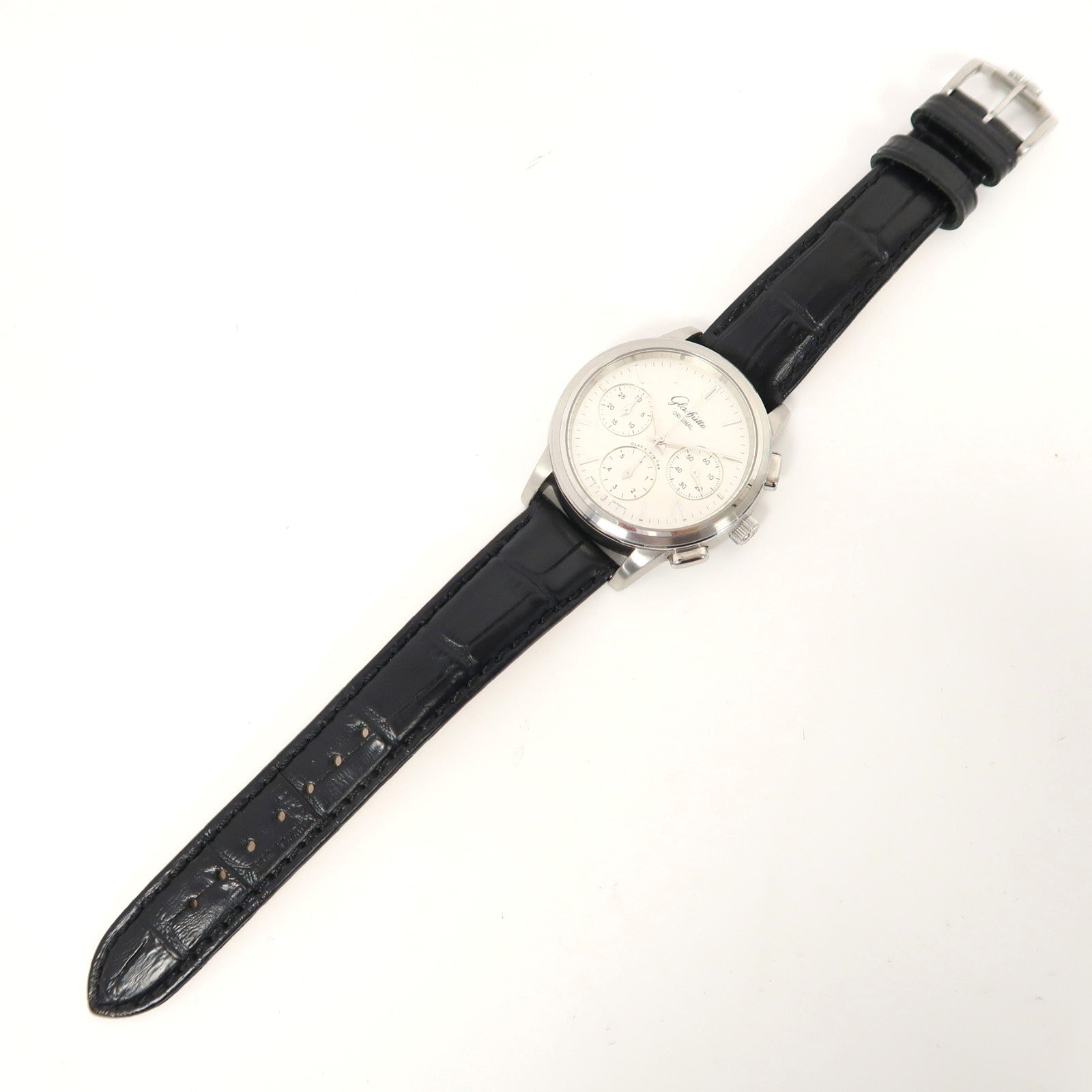 GLASHUTTE ORIGINAL Senator Chronograph不鏽鋼/皮革帶手錶自動機芯銀色