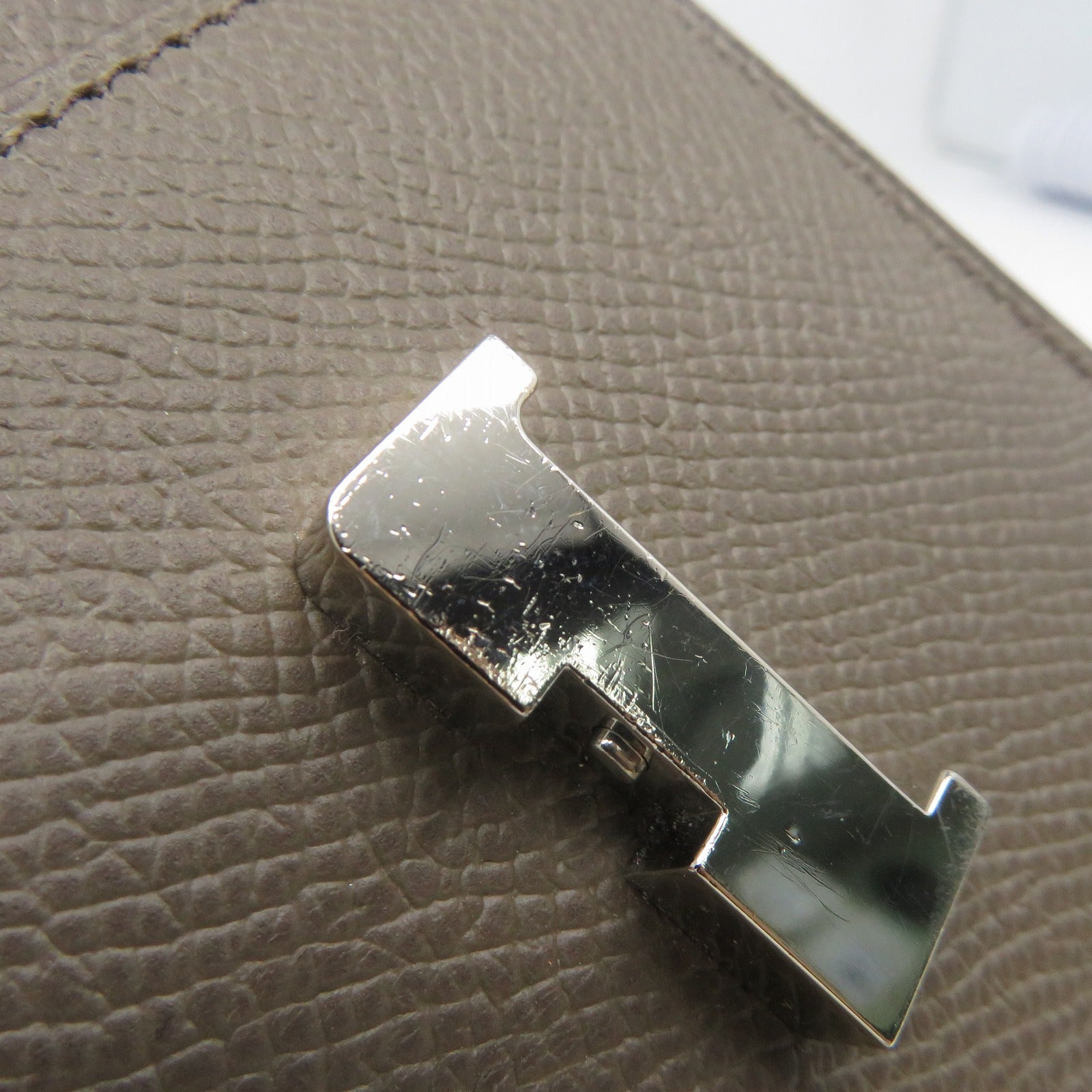 HERMES Epsom皮革Constance Compact Wallet銀扣錢包灰色