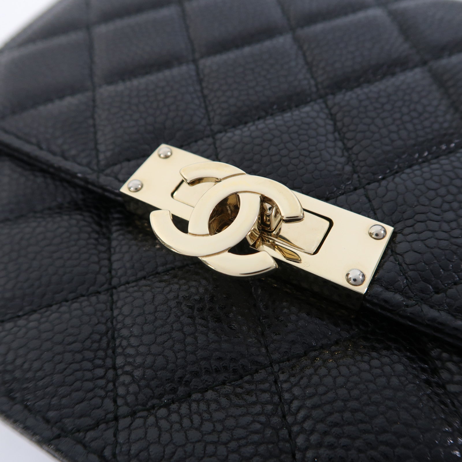 CHANEL 菱格羊皮皮革Chain Shoulder金扣鏈帶肩背袋黑色