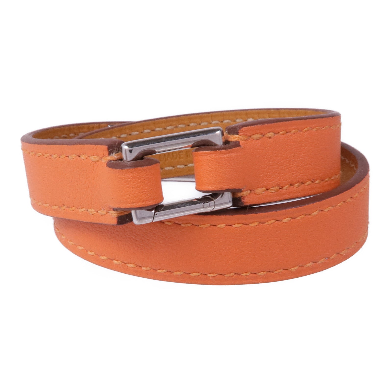 HERMES 皮革Rivale Double Tour銀扣手帶