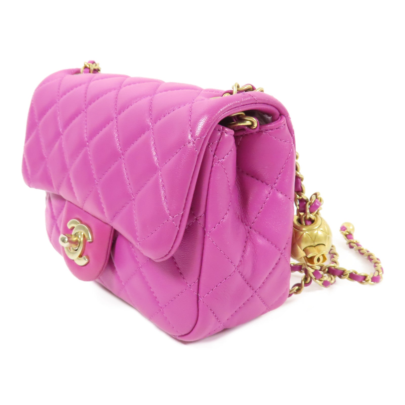 CHANEL CC GHW Mini Flap Bag Chain Shoulder Bag Lambskin Leather Purple