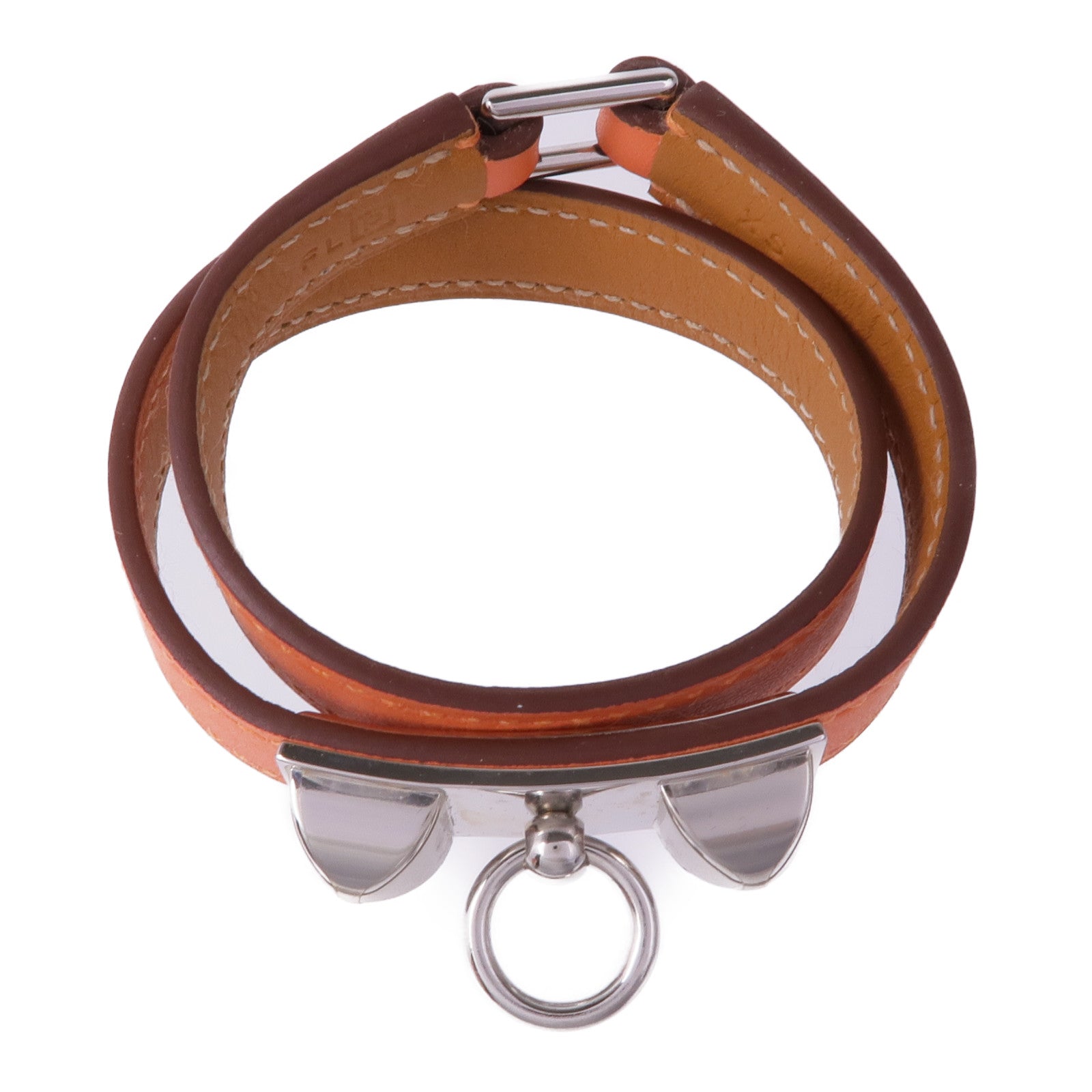 HERMES 【萬聖節商品】皮革Rivale Double Tour銀扣手帶