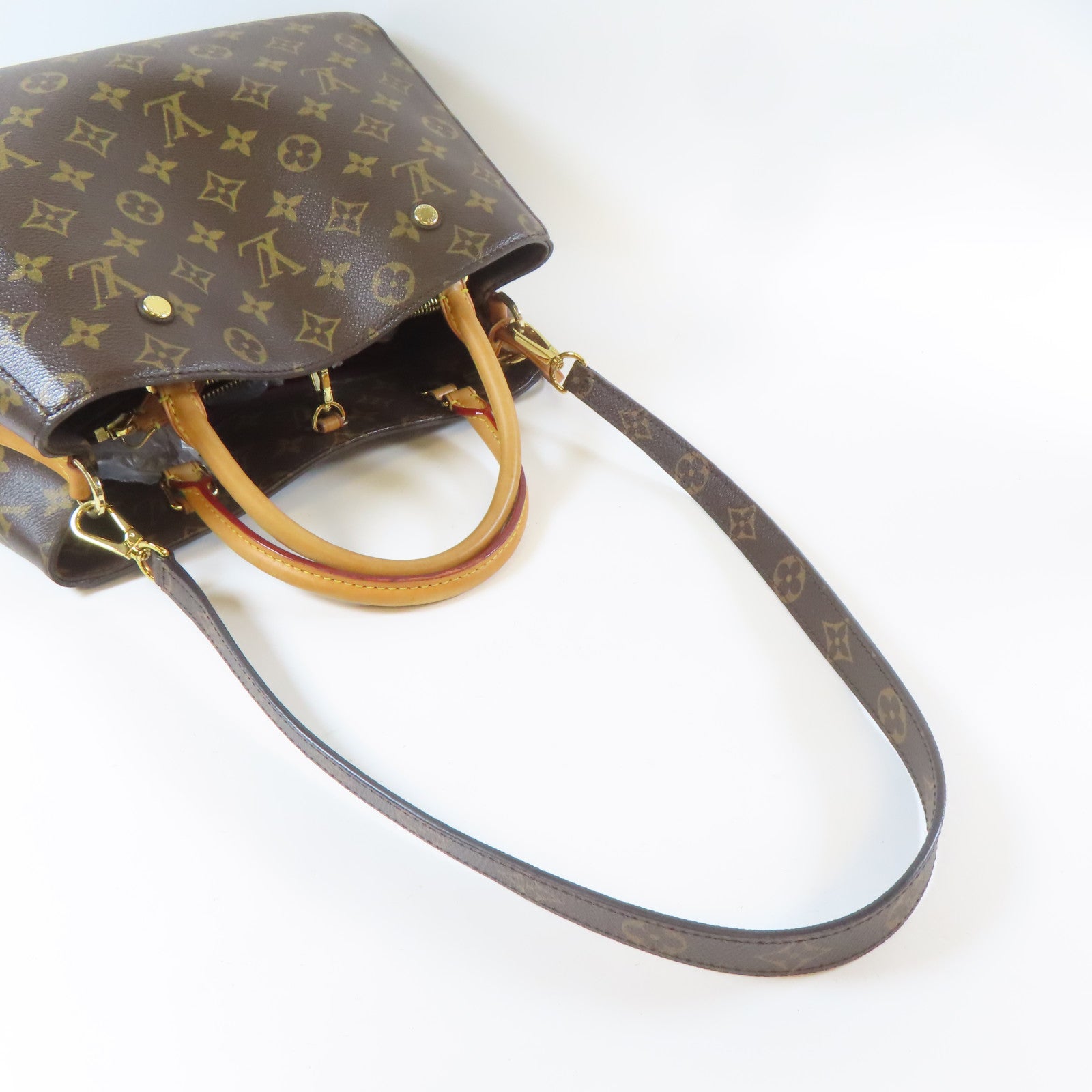 LOUIS VUITTON Monogram Montaigne MM金扣手挽肩背兩用袋啡色