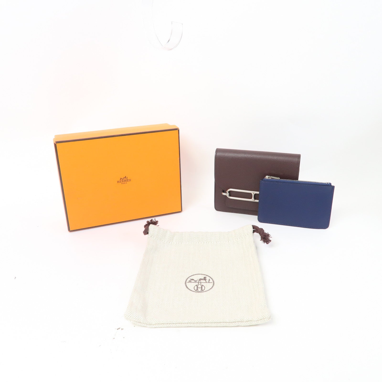 HERMES 【激減優惠】Evercolor皮革Roulis Slim Wallet銀扣錢包紅色/藍色