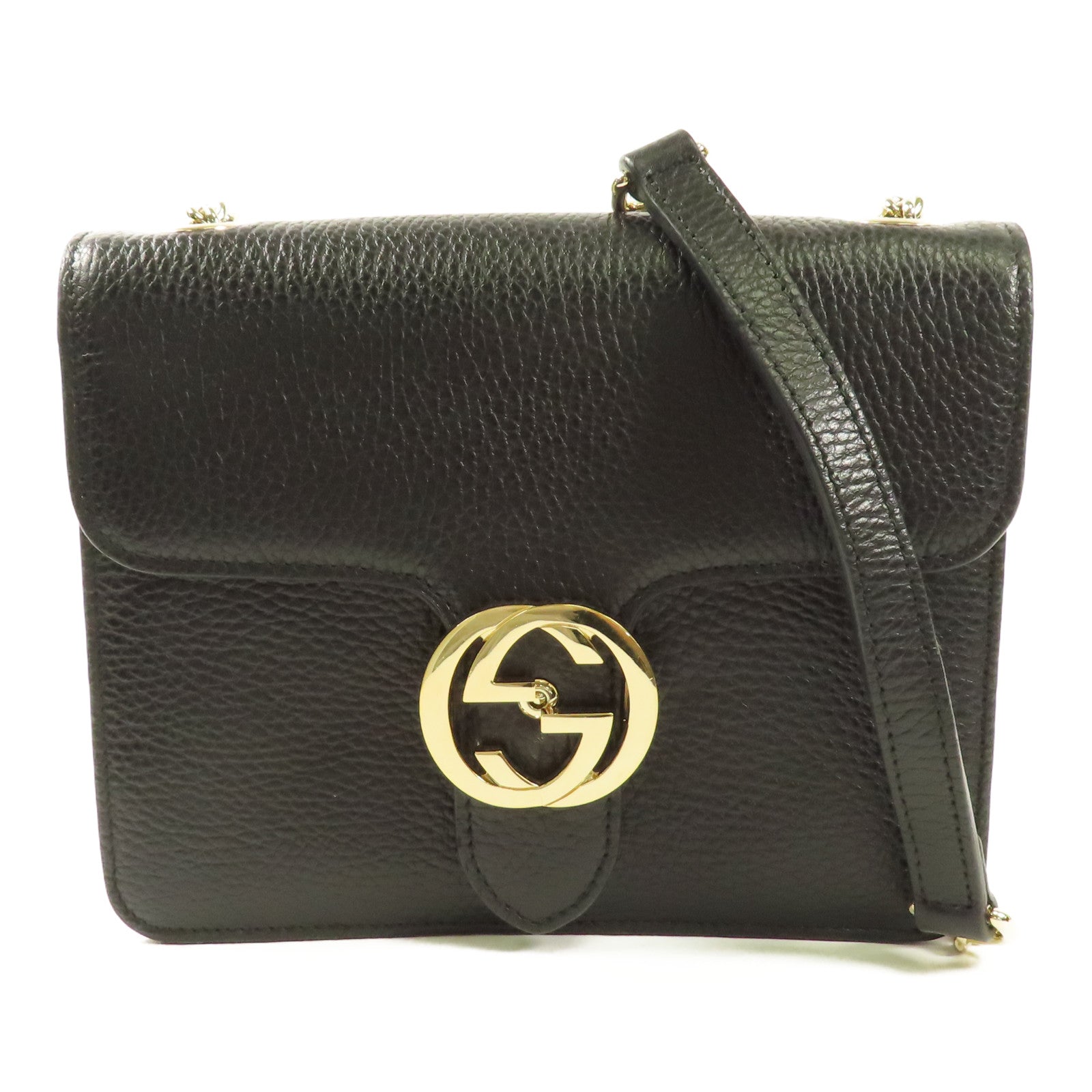 GUCCI 牛皮皮革Interlock金扣鏈帶肩背袋