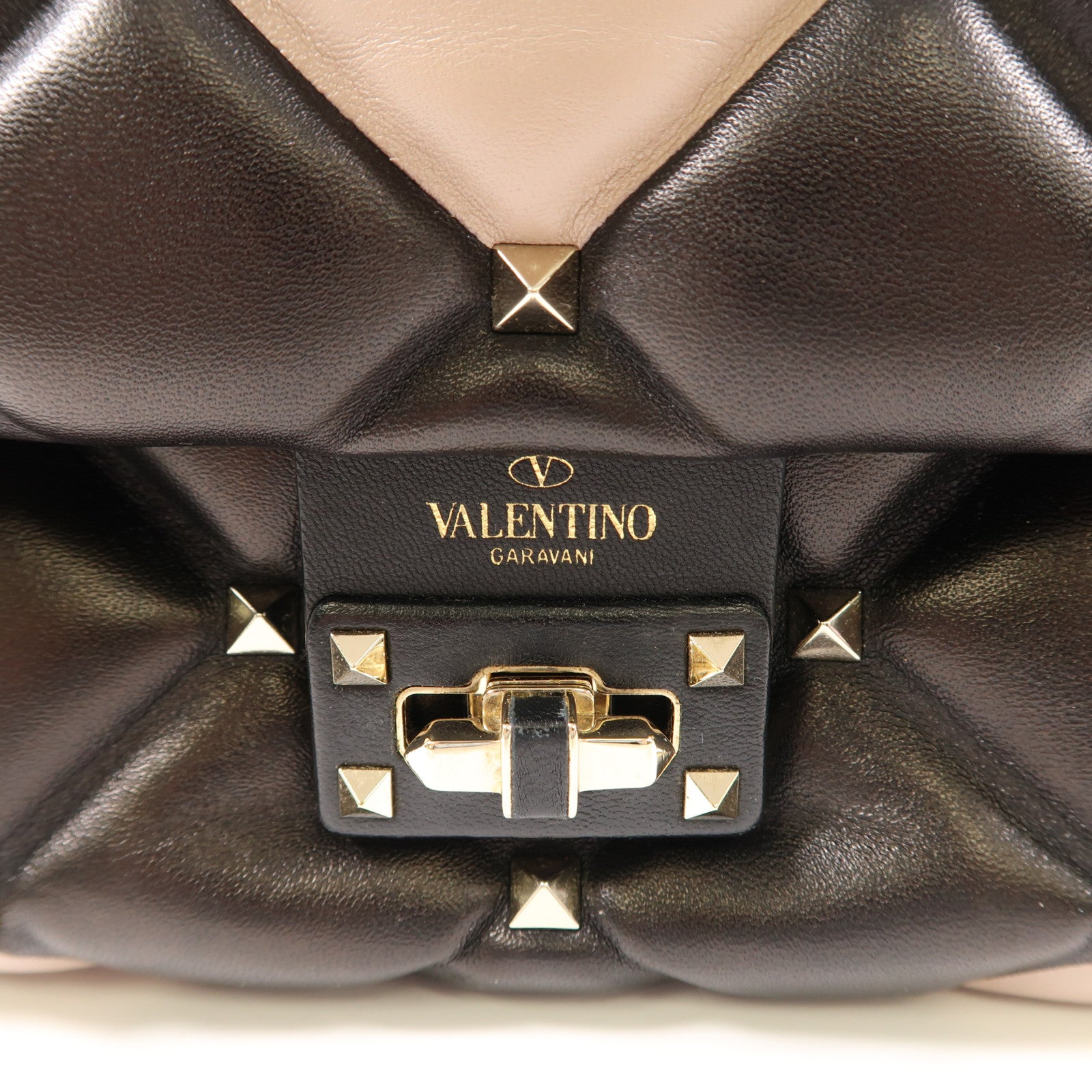 Valentino 牛皮皮革2way Shoulder Bag金扣手挽肩背兩用袋杏色/黑色