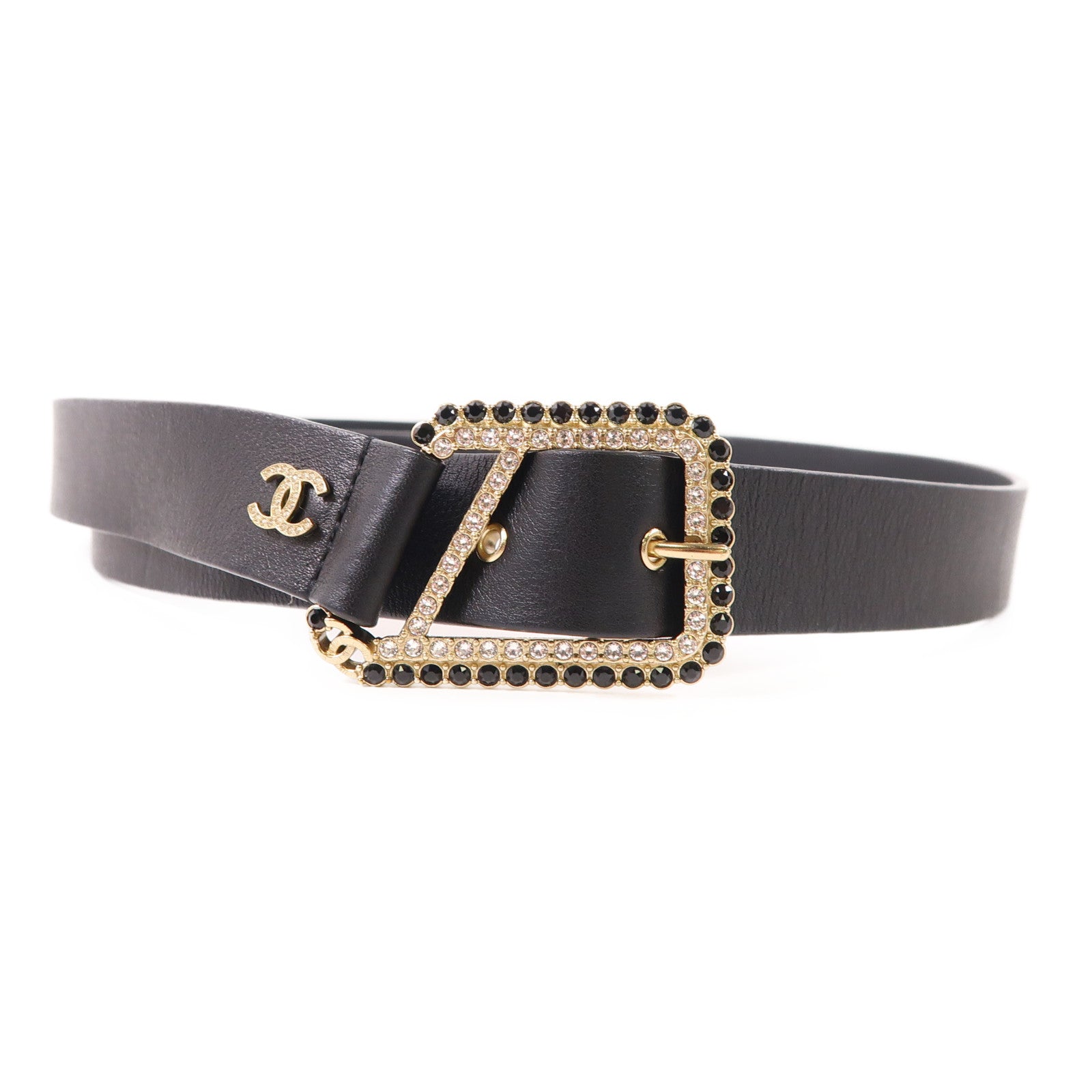 CHANEL 牛皮皮革Belt金扣皮帶