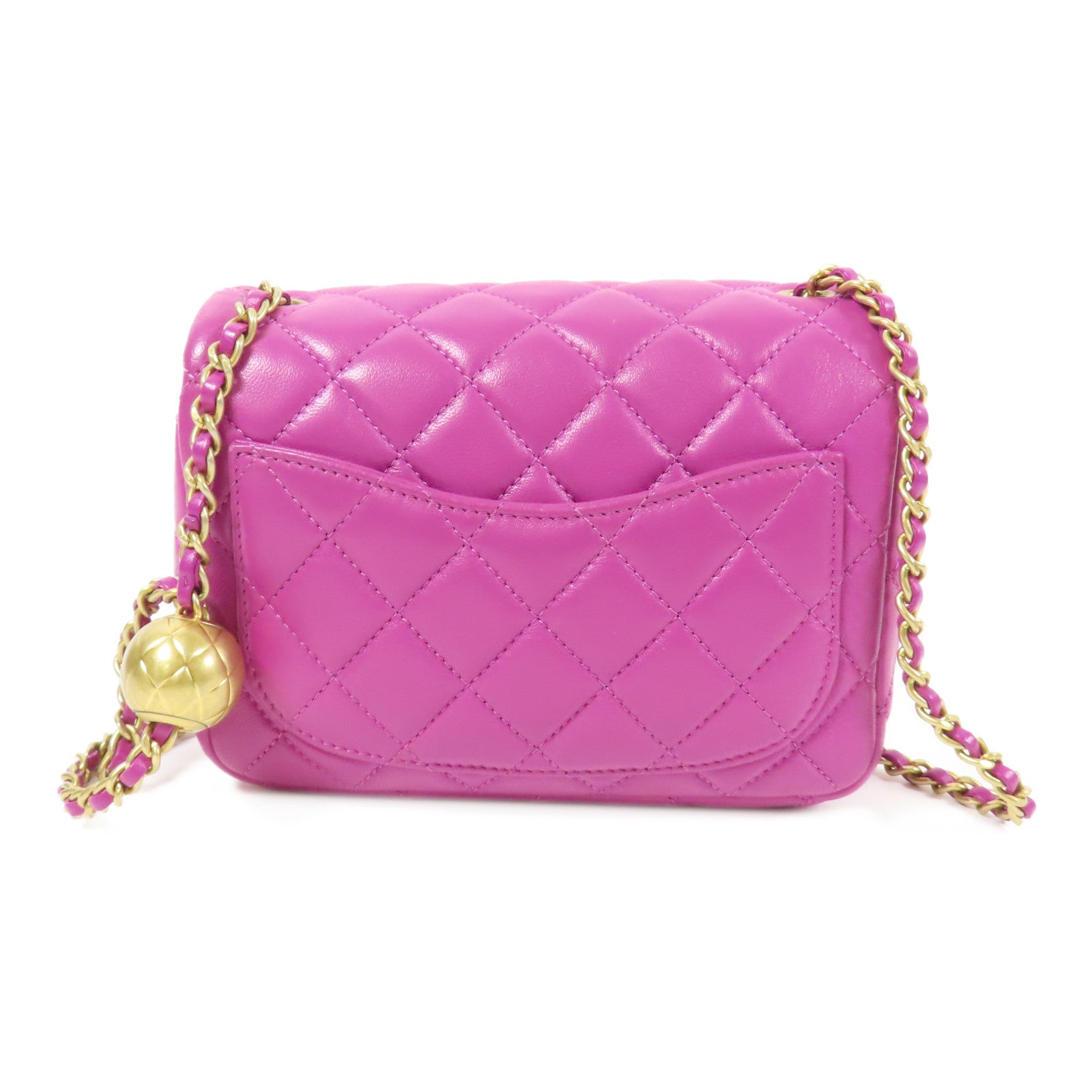 CHANEL CC GHW Mini Flap Bag Chain Shoulder Bag Lambskin Leather Purple