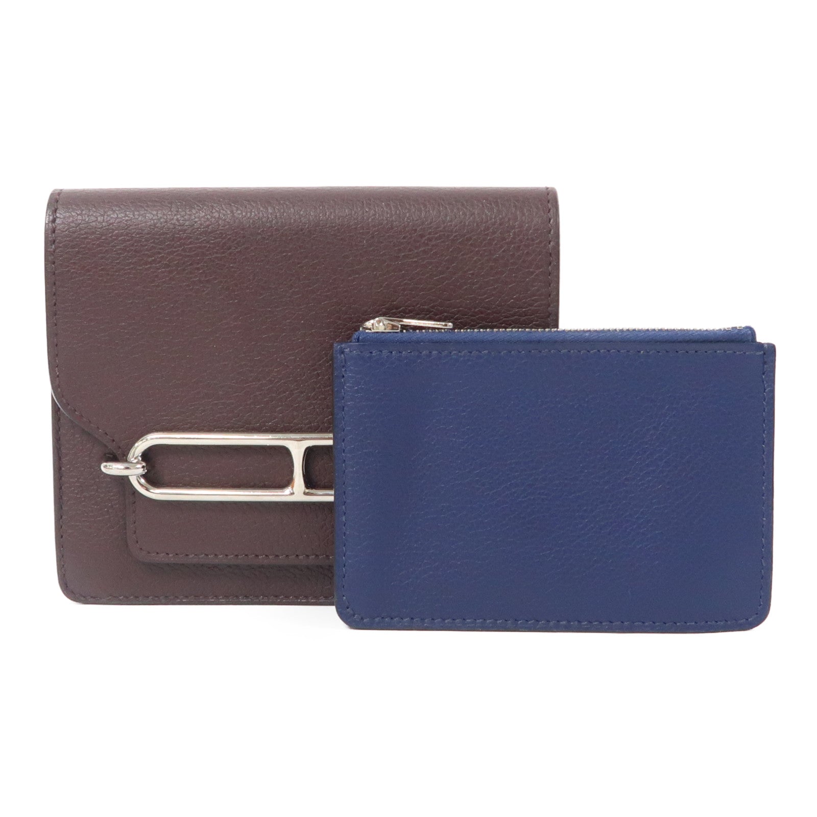 HERMES 【激減優惠】Evercolor皮革Roulis Slim Wallet銀扣錢包紅色/藍色