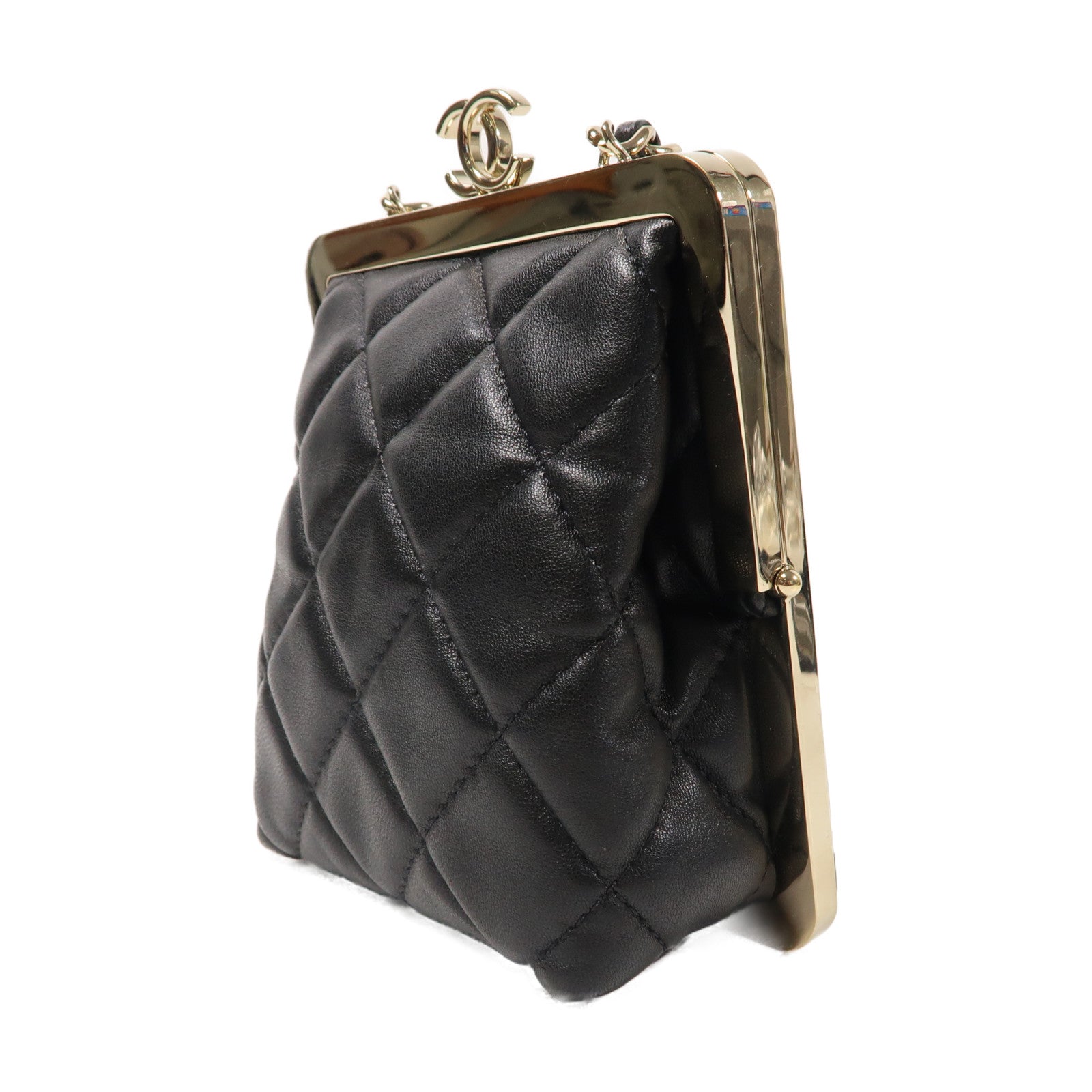 CHANEL 菱格皮革Chain Clutch金扣肩背袋黑色