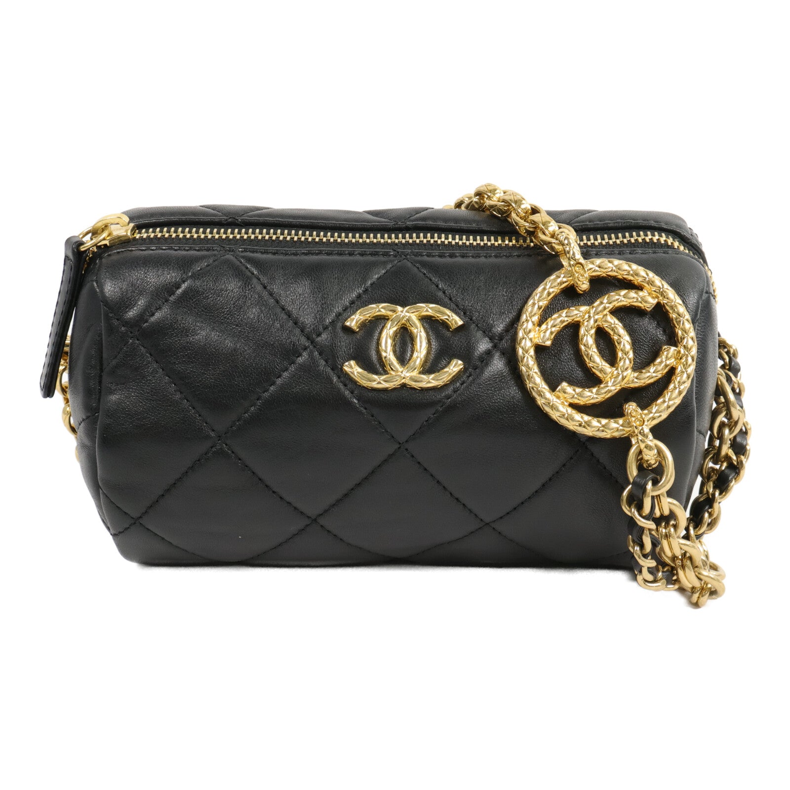 CHANEL 羊皮皮革Mini Bowling鏈帶肩背袋