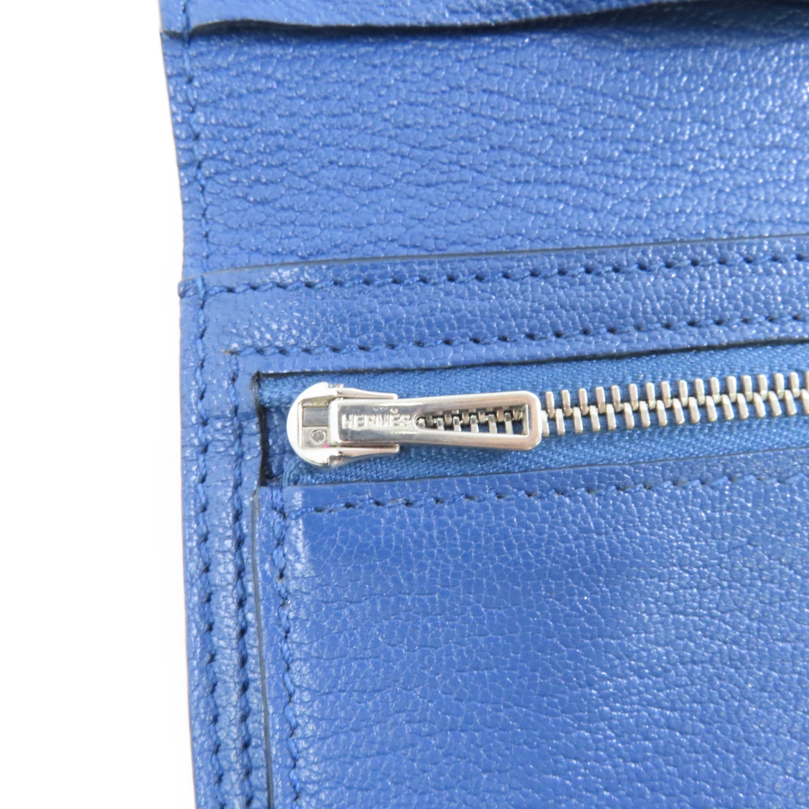HERMES Chevre皮革Bearn Wallet銀扣錢包藍色