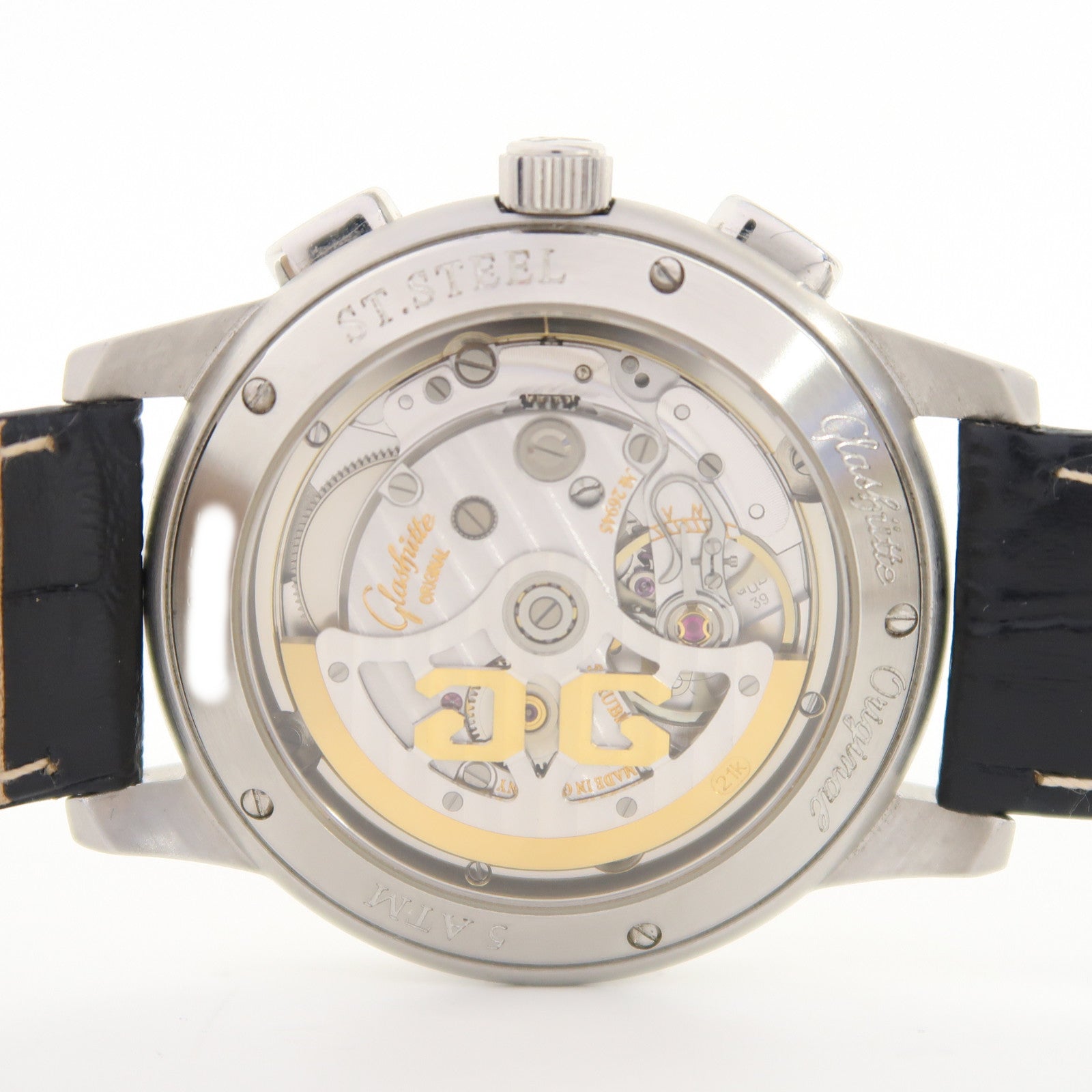 GLASHUTTE ORIGINAL Senator Chronograph不鏽鋼/皮革帶手錶自動機芯銀色
