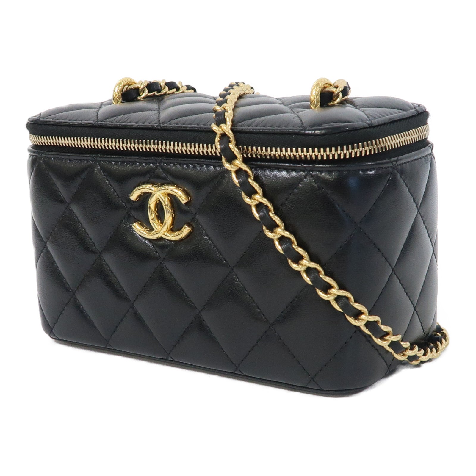 CHANEL 【激減優惠】菱格羊皮皮革Vanity Case金扣鏈帶肩背袋黑色