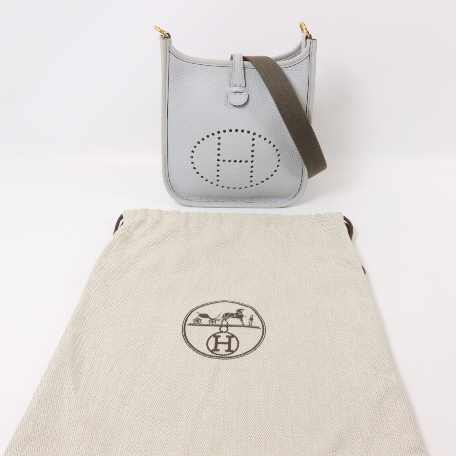 HERMES Clemence皮革Evelyne TPM肩背袋Bleu Pale