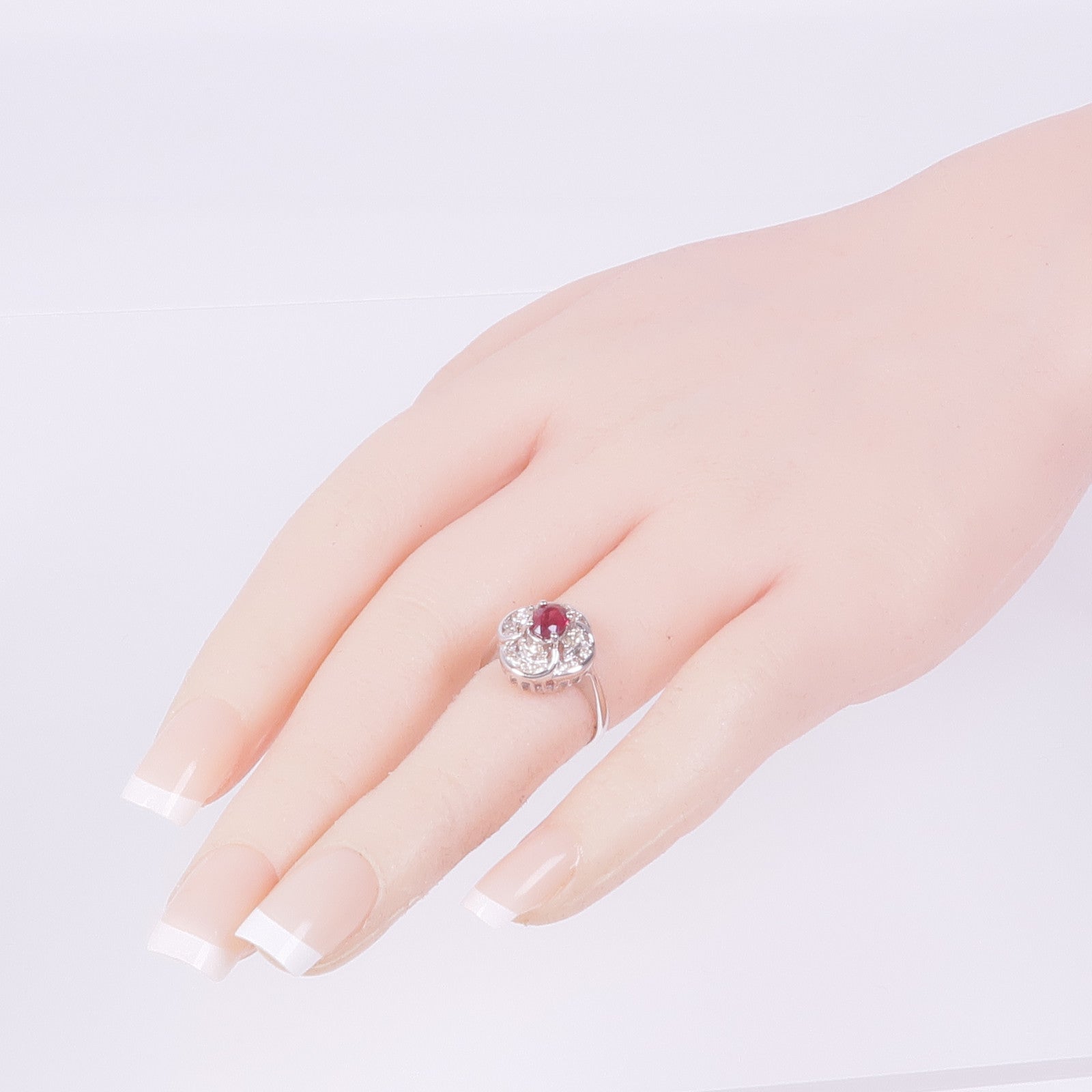 JEWELRY 18K白金Ruby Diamond Ring紅寶石/鑽石戒指US#4.5