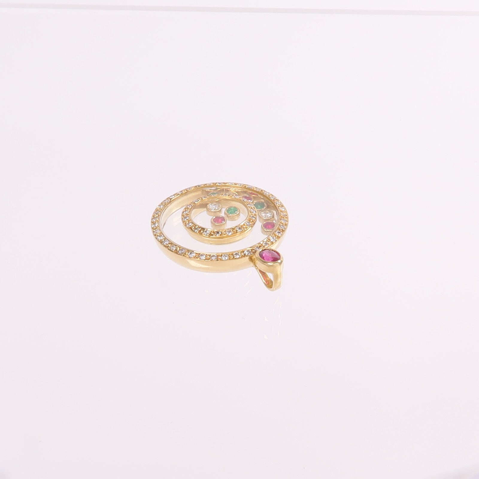 JEWELRY 18K黃金Ruby Emerald Diamond Pendant Top紅寶石/綠寶石/鑽石吊墜