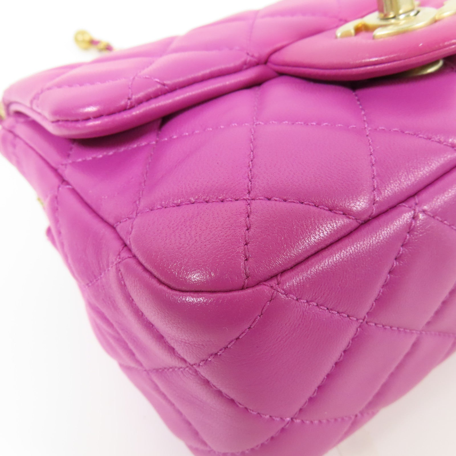CHANEL CC GHW Mini Flap Bag Chain Shoulder Bag Lambskin Leather Purple