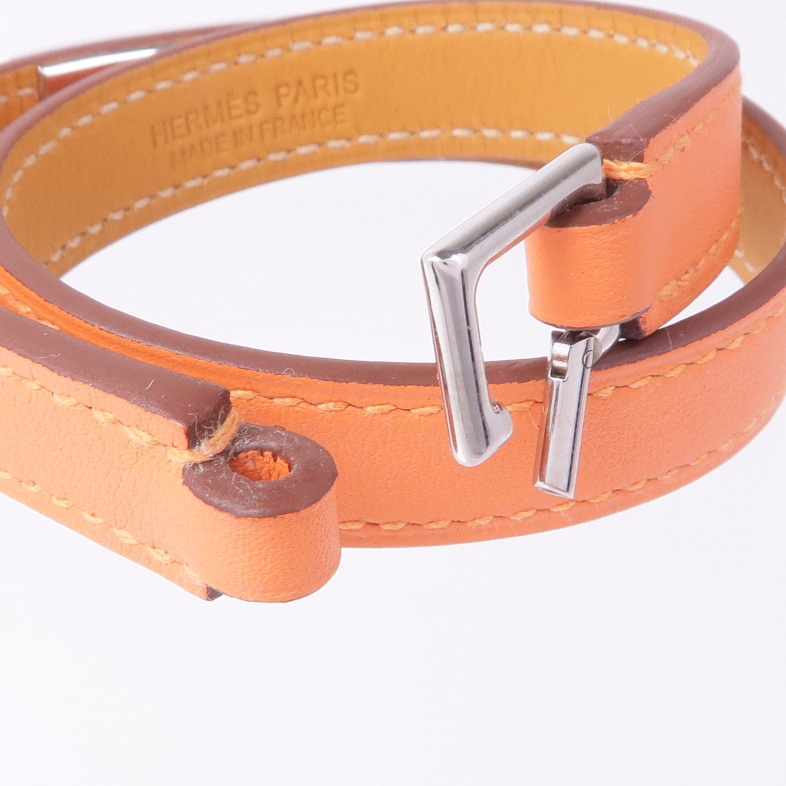 HERMES 皮革Rivale Double Tour銀扣手帶