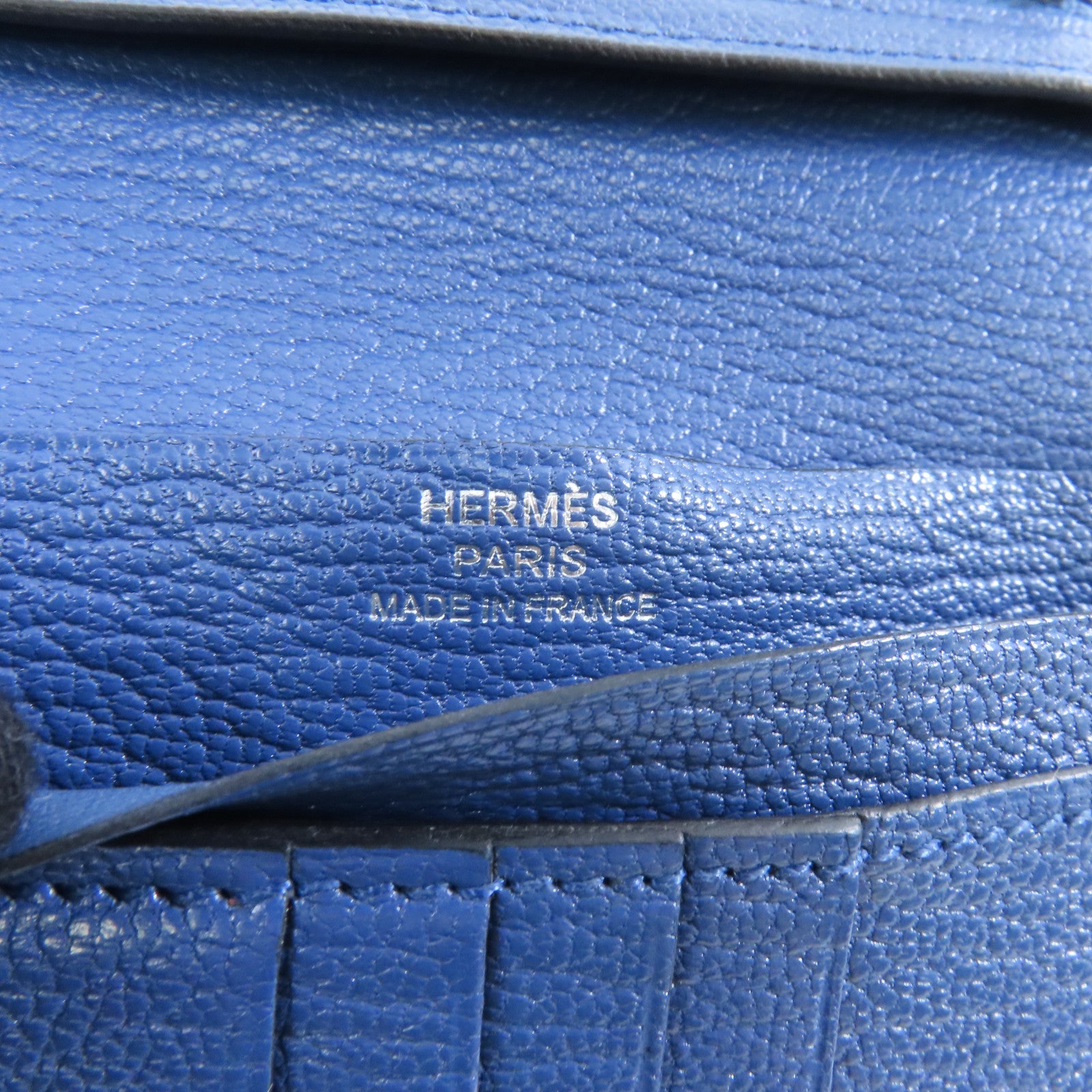 HERMES Chevre皮革Bearn Wallet銀扣錢包藍色