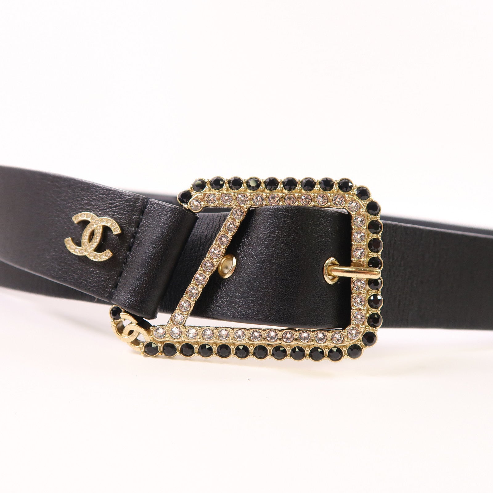 CHANEL 牛皮皮革Belt金扣皮帶
