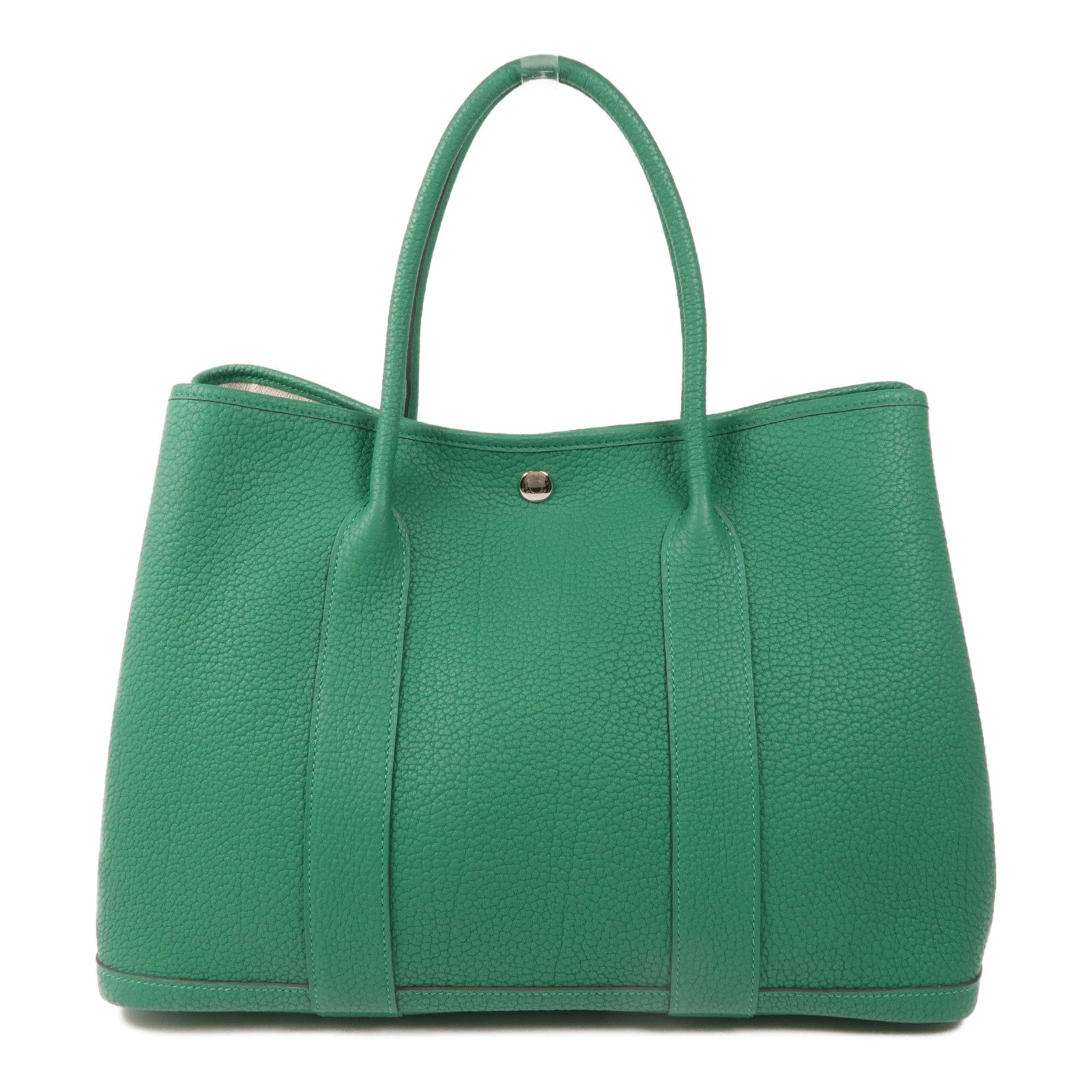 HERMES【激減優惠】 Negonda皮革Garden Party PM銀扣手挽袋Vert Vertigo