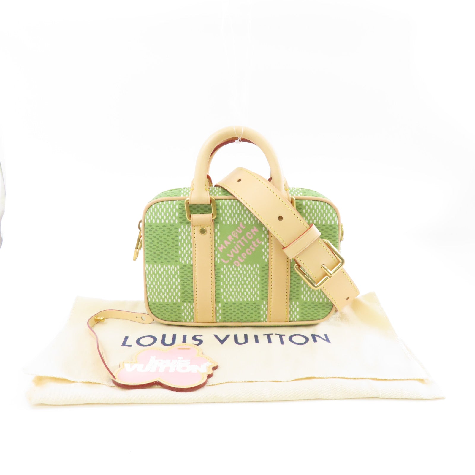 LOUIS VUITTON Green Damier Nano Porte Documents Voyage金扣手挽肩背兩用袋綠色