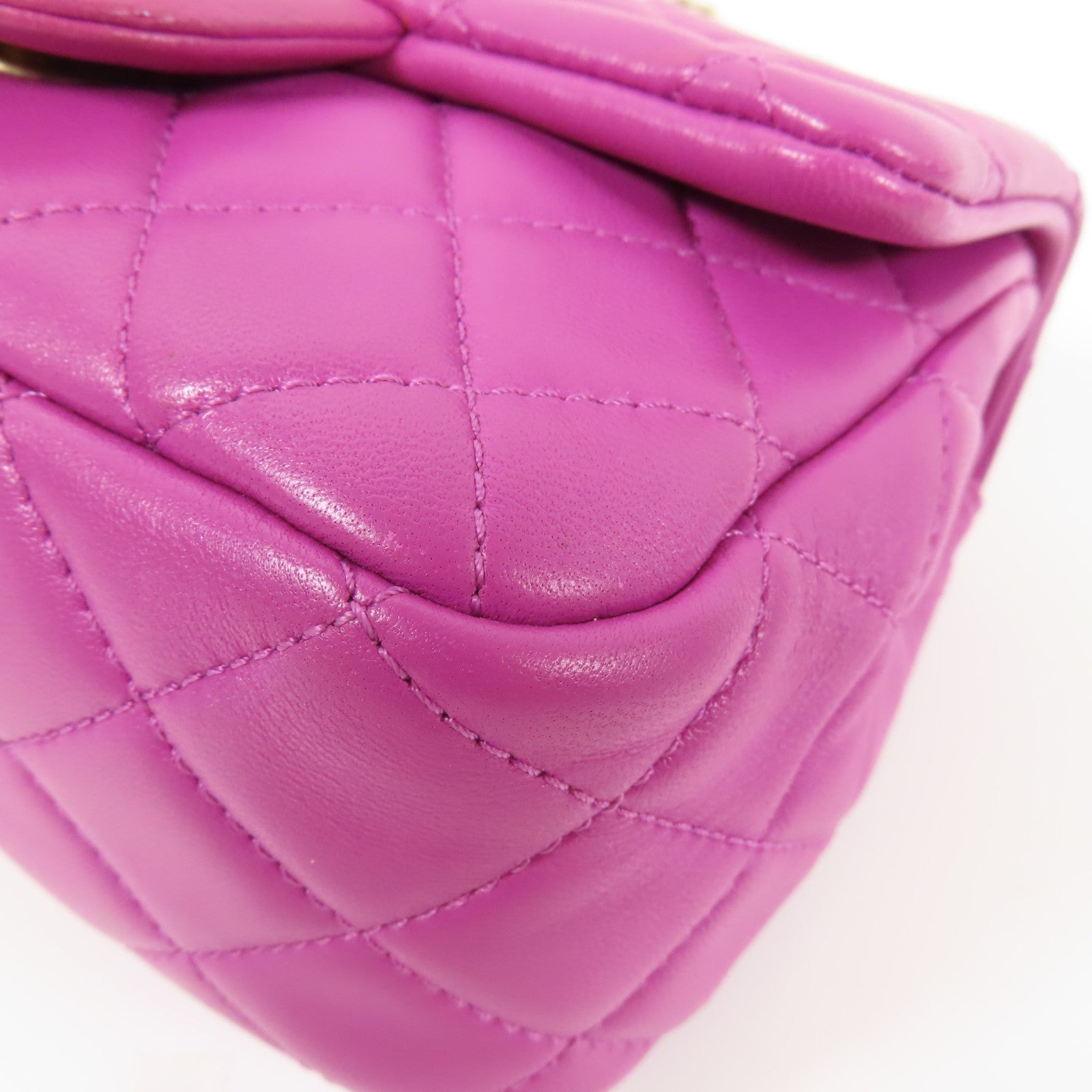 CHANEL CC GHW Mini Flap Bag Chain Shoulder Bag Lambskin Leather Purple