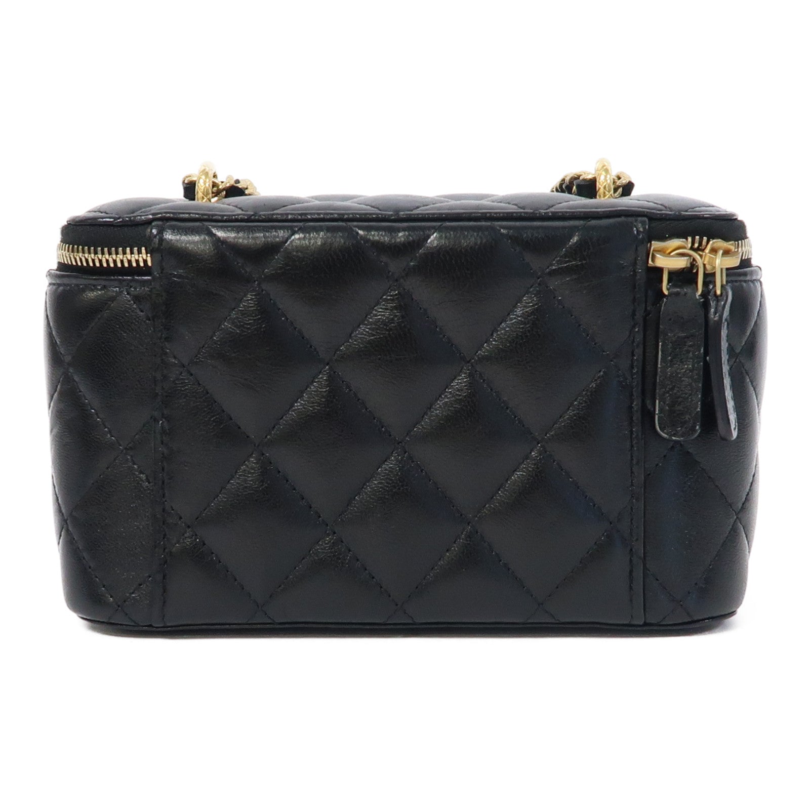 CHANEL 【激減優惠】菱格羊皮皮革Vanity Case金扣鏈帶肩背袋黑色