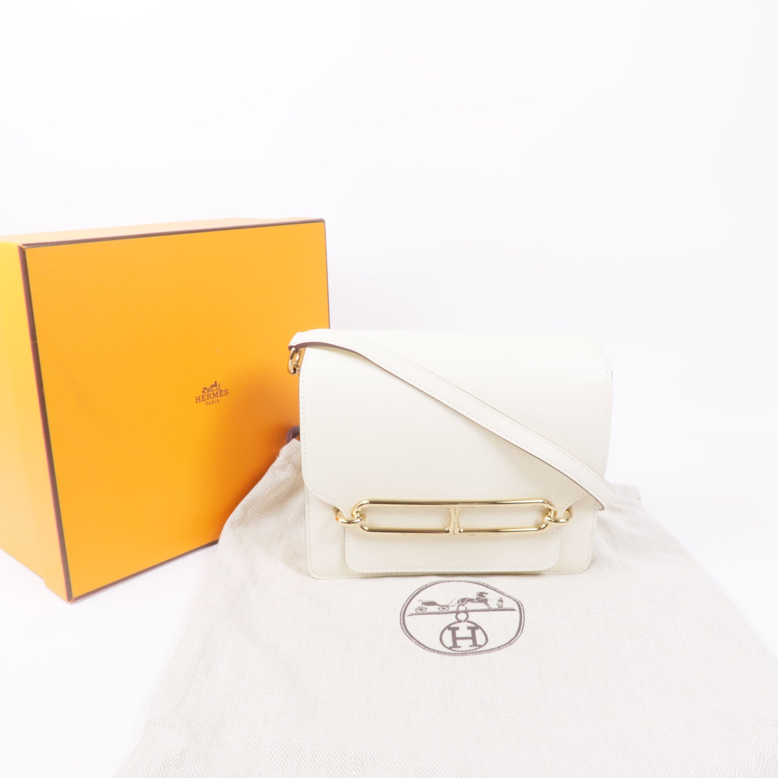 HERMES Swift皮革Mini Roulis金扣肩背袋Nata