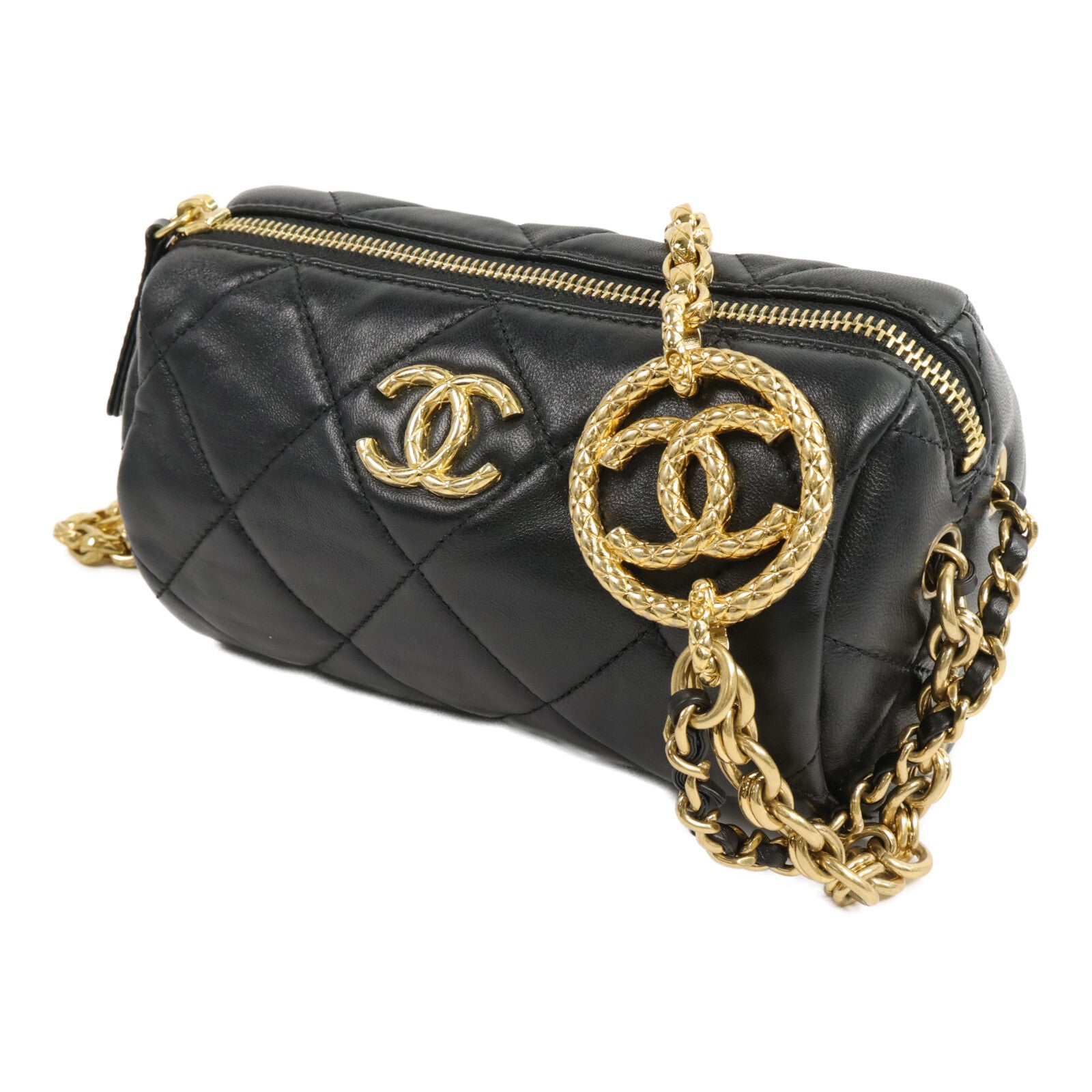 CHANEL 羊皮皮革Mini Bowling鏈帶肩背袋
