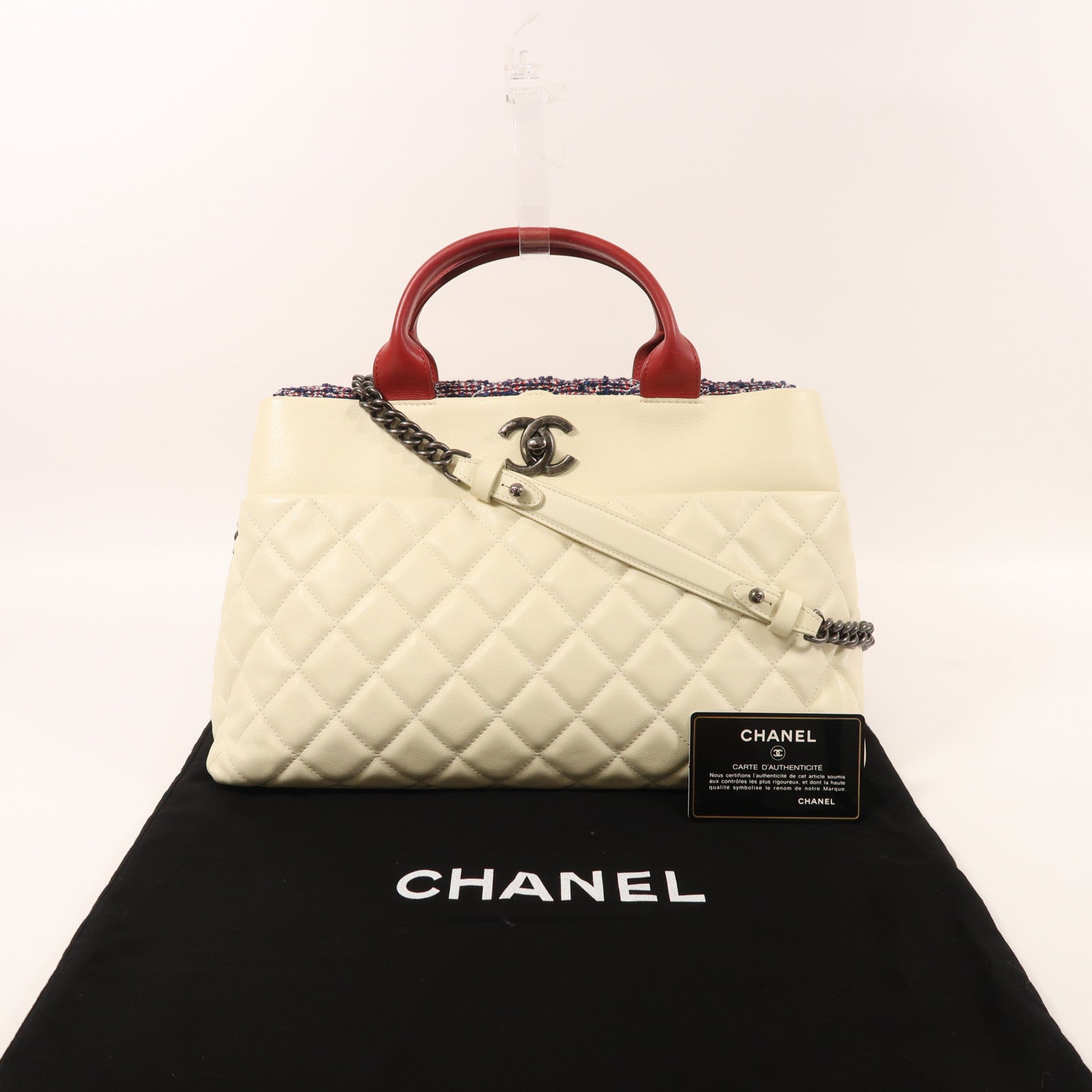 CHANEL 羊皮皮革2 Way Shoulder銀扣手挽肩背兩用袋