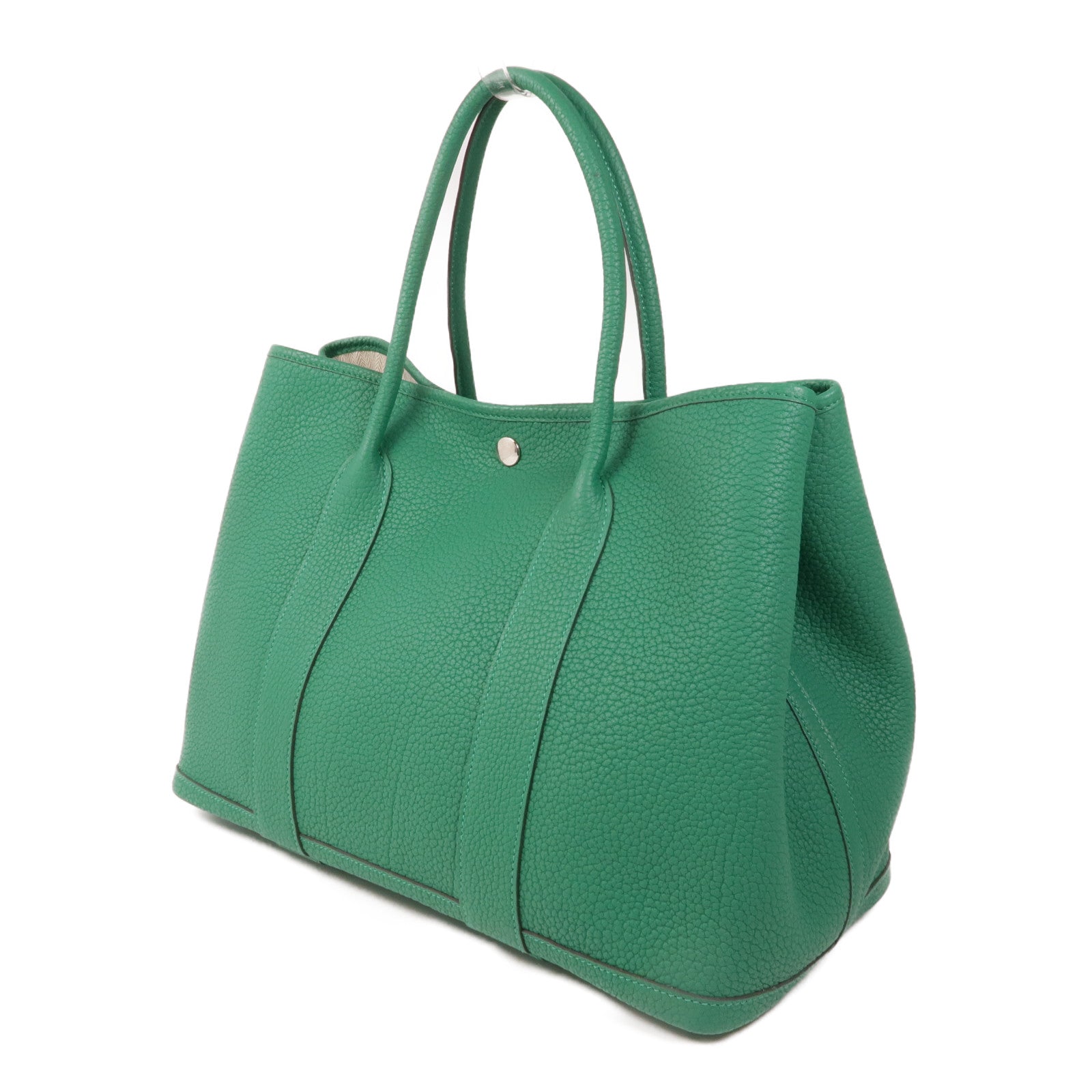 HERMES【激減優惠】 Negonda皮革Garden Party PM銀扣手挽袋Vert Vertigo