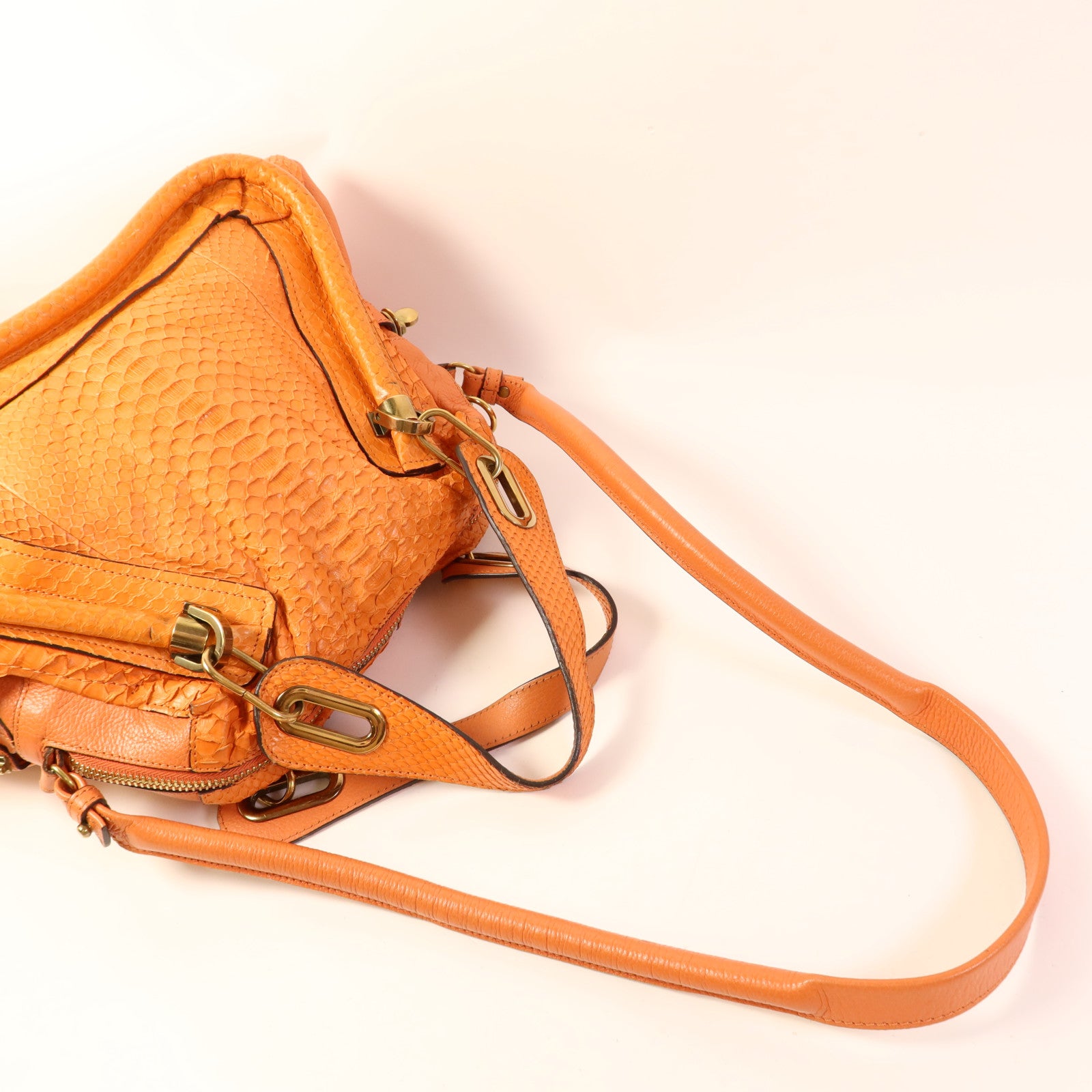 Chloe 蛇皮皮革2 Way Shoulder Bag金扣手挽肩背兩用袋