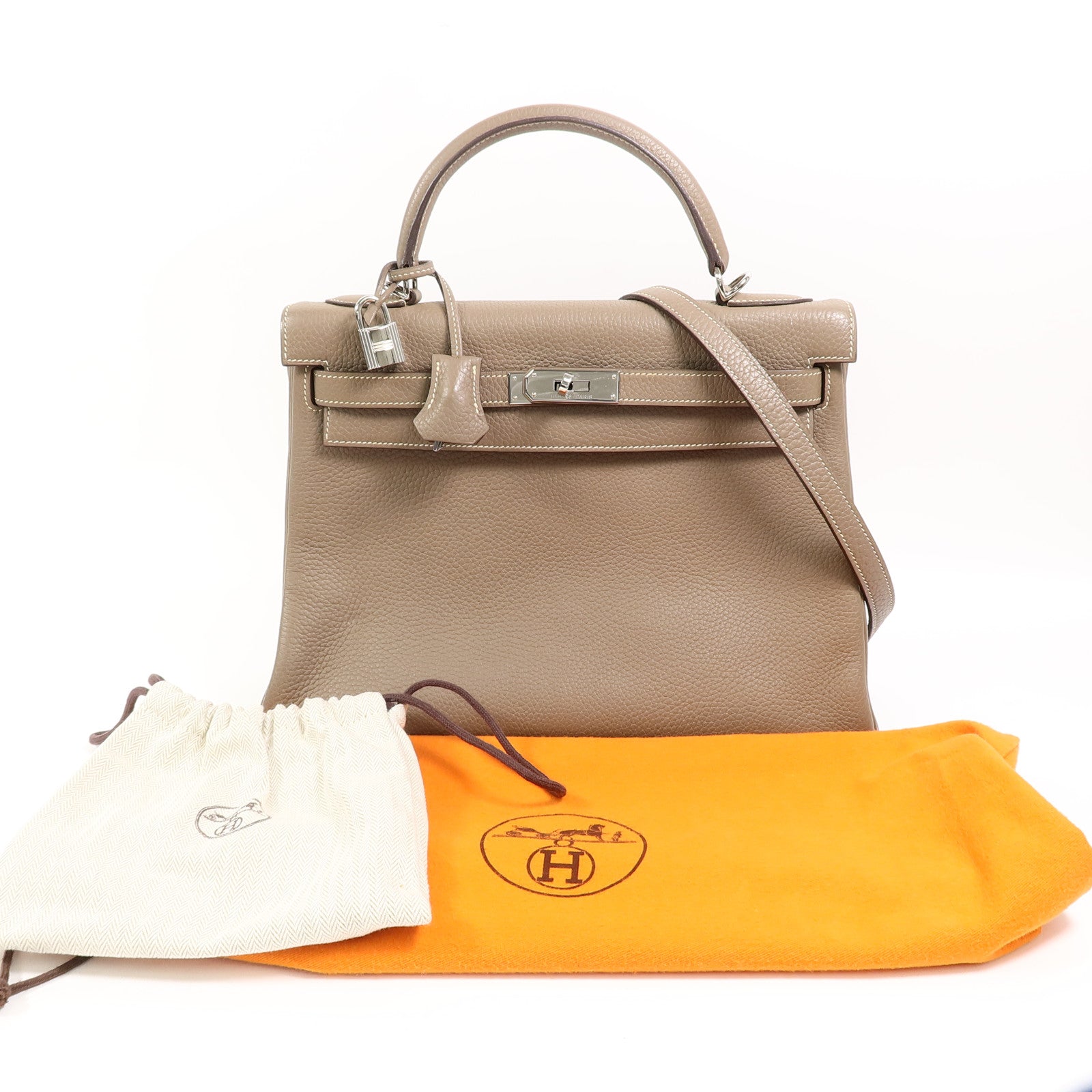 HERMES Clemence皮革Kelly 32手挽肩背兩用袋Etoupe