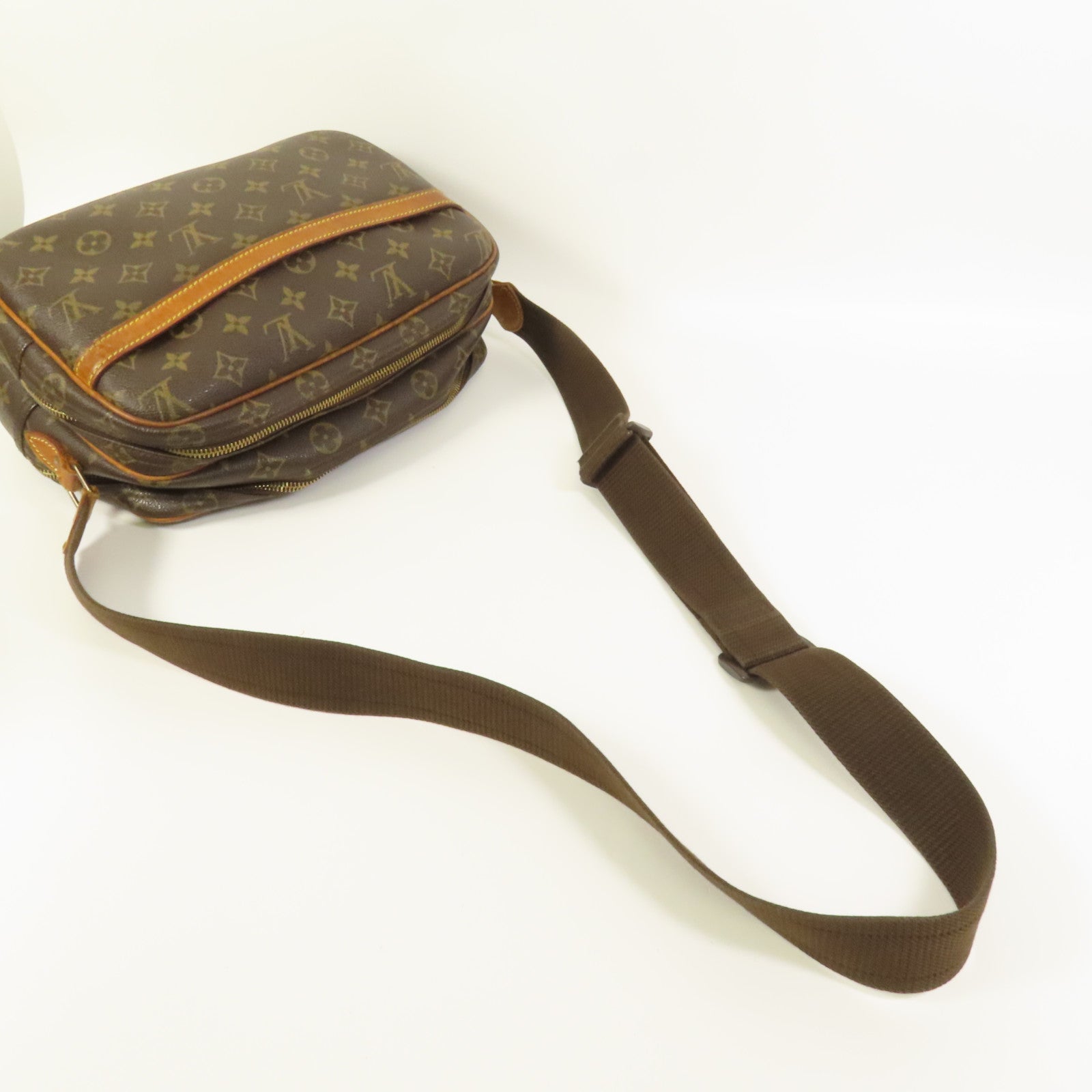 LOUIS VUITTON Monogram Reporter PM金扣肩背袋棕色