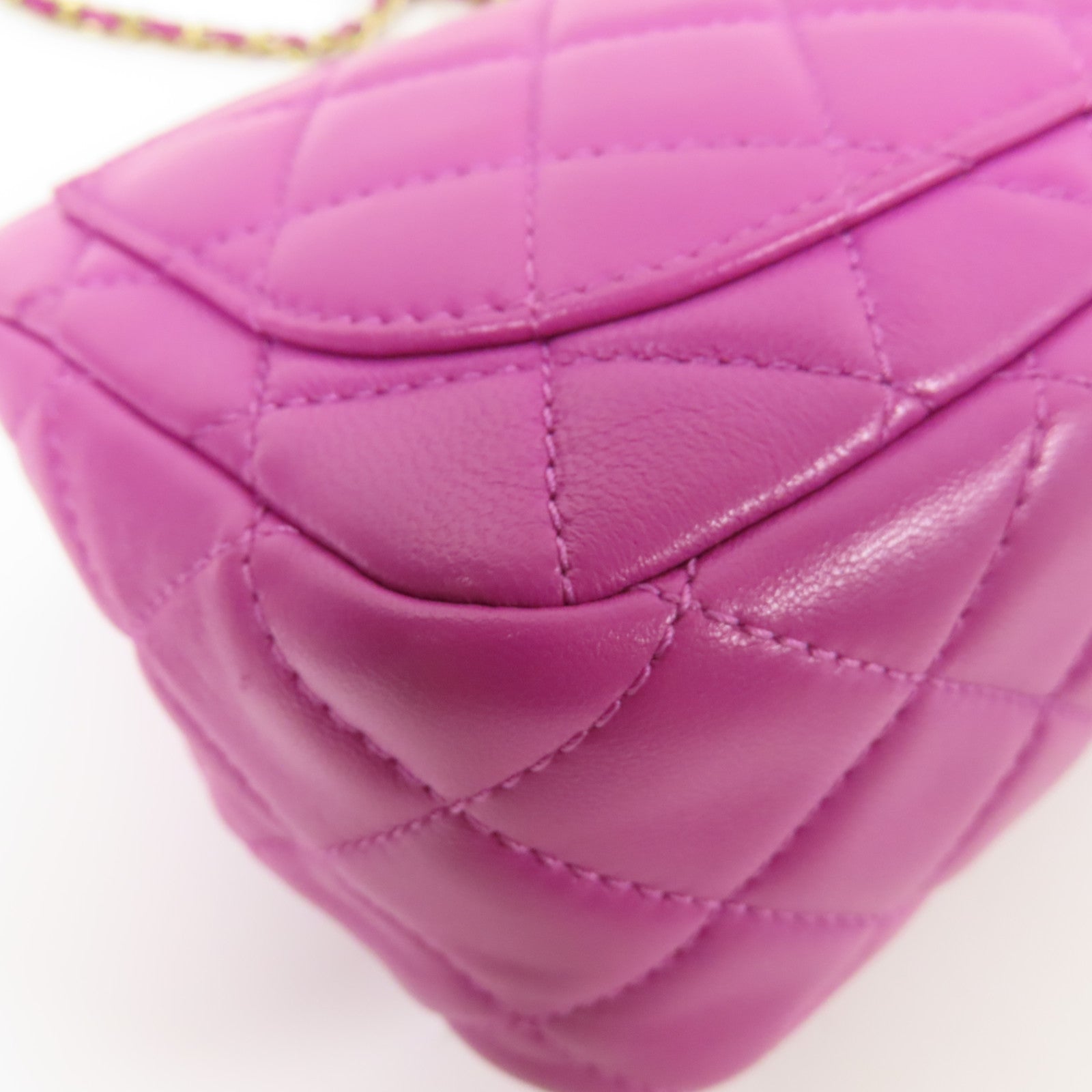 CHANEL CC GHW Mini Flap Bag Chain Shoulder Bag Lambskin Leather Purple