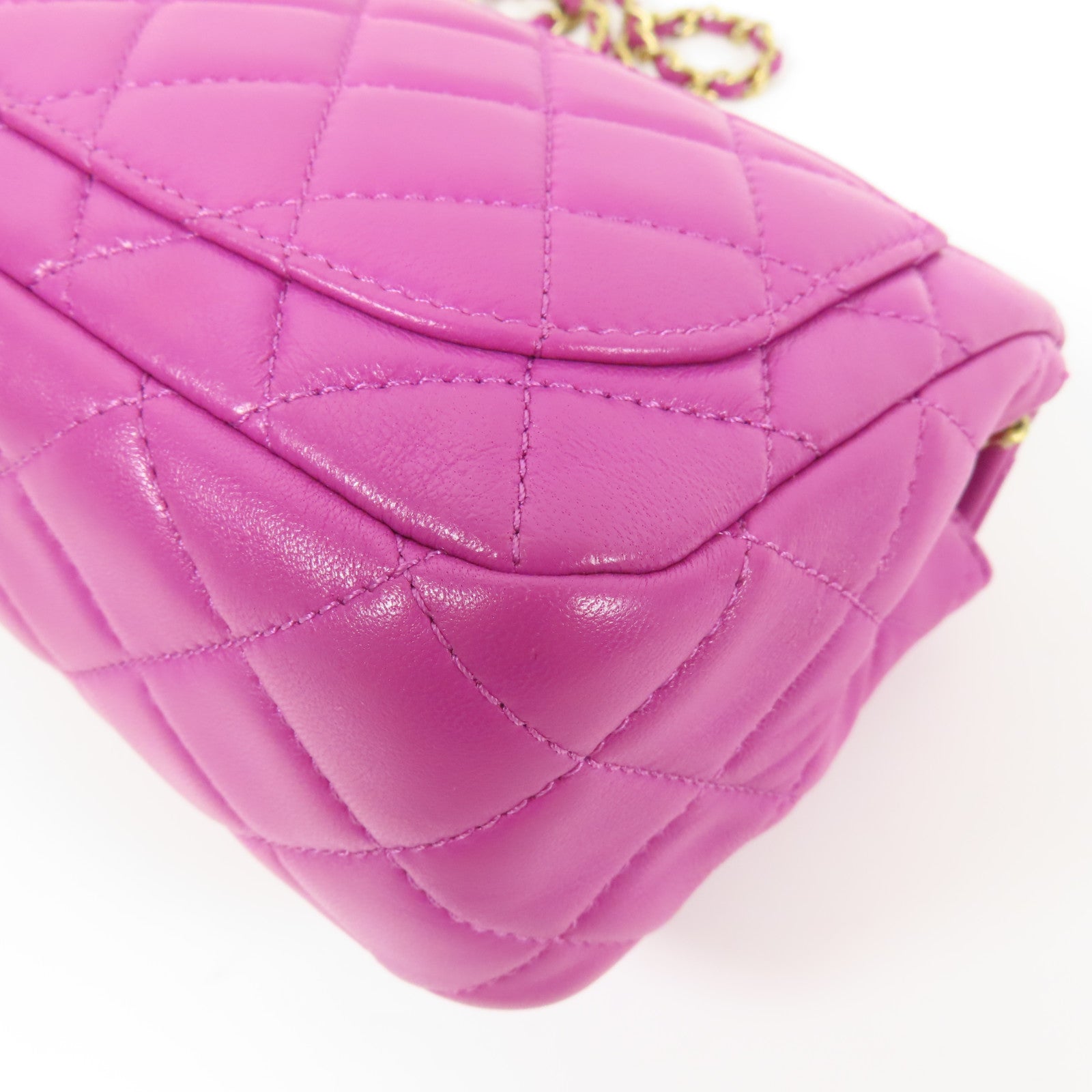 CHANEL CC GHW Mini Flap Bag Chain Shoulder Bag Lambskin Leather Purple