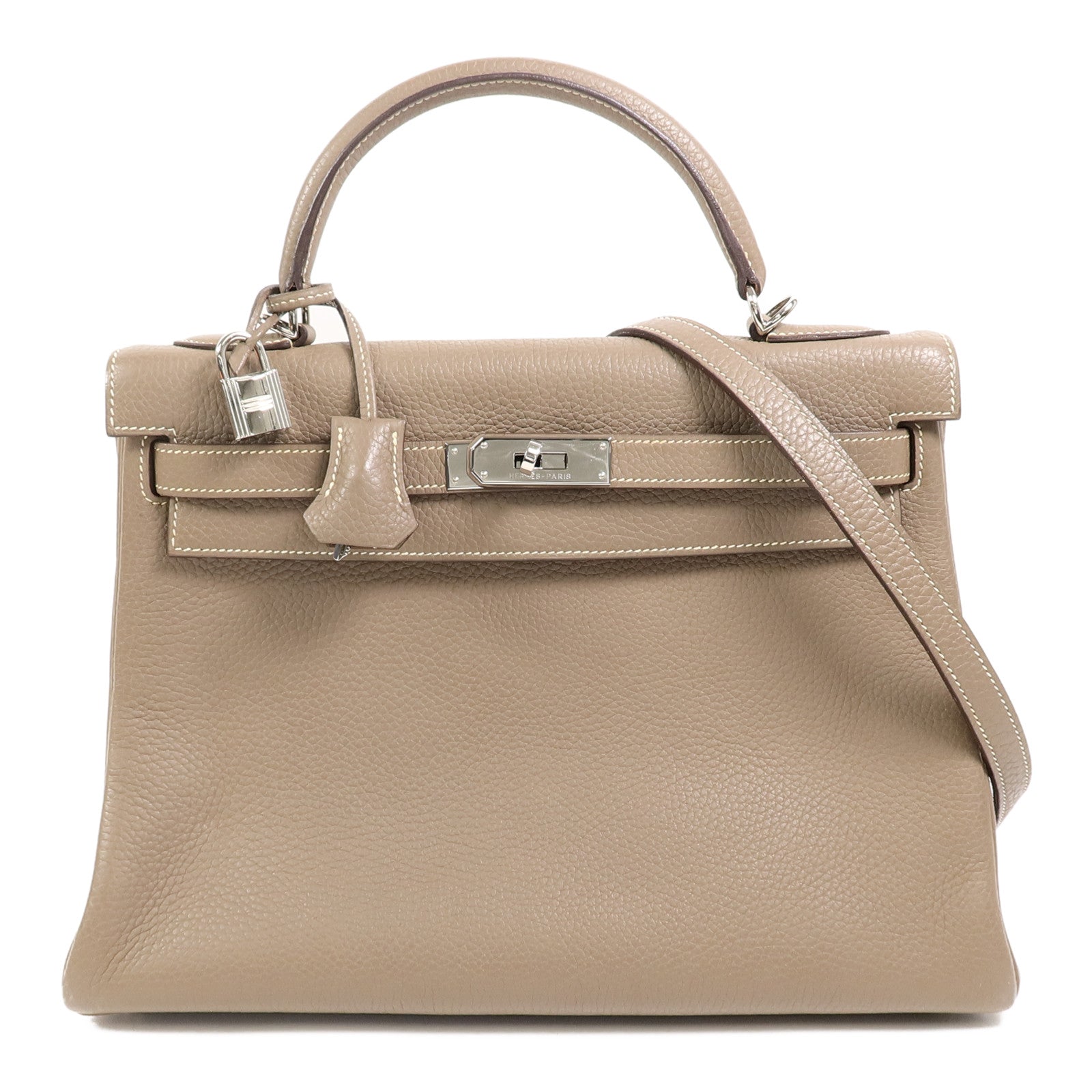 HERMES Clemence皮革Kelly 32手挽肩背兩用袋Etoupe