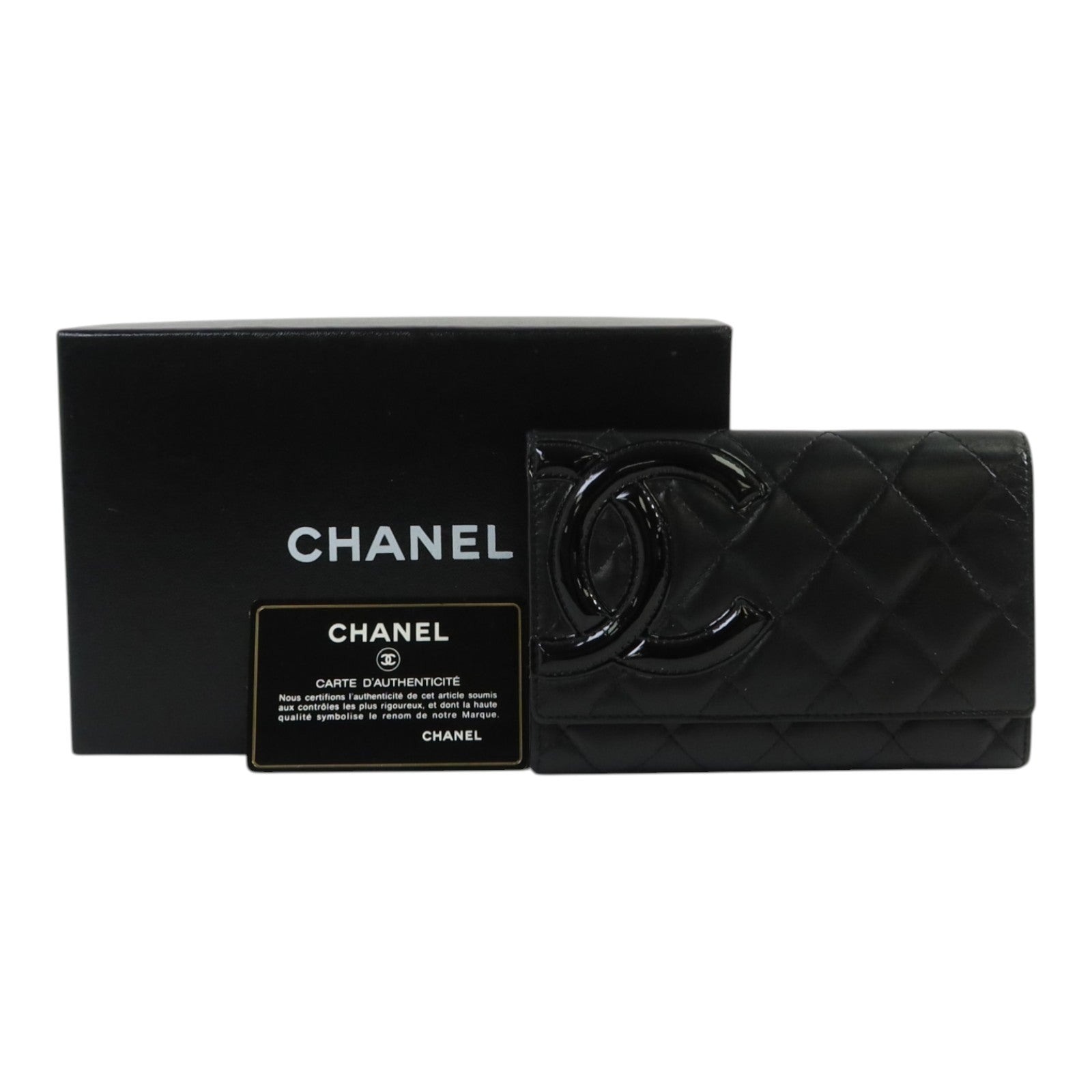 CHANEL 牛皮皮革Cambon Compact Wallet銀扣錢包