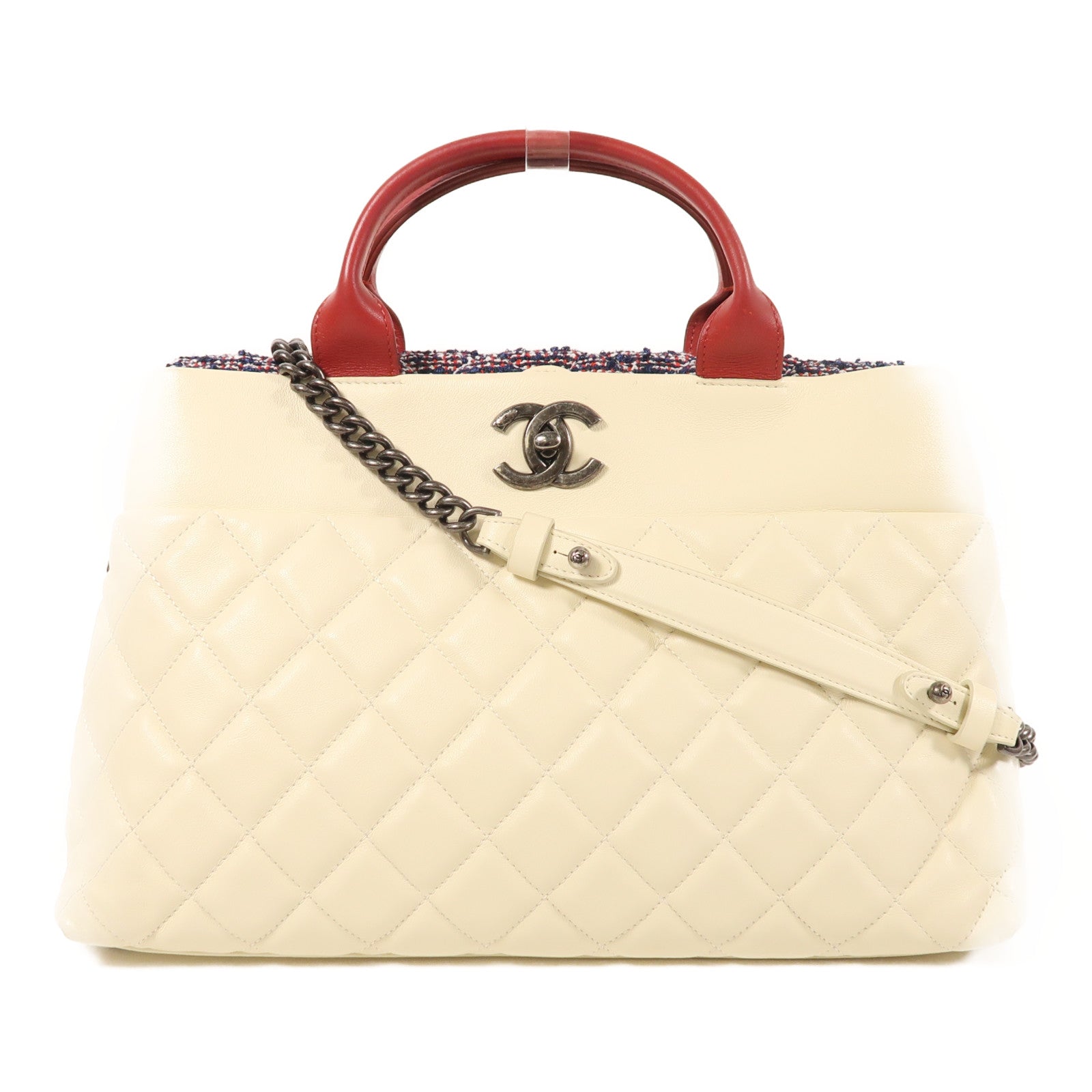 CHANEL 【激減優惠】羊皮皮革2 Way Shoulder銀扣手挽肩背兩用袋